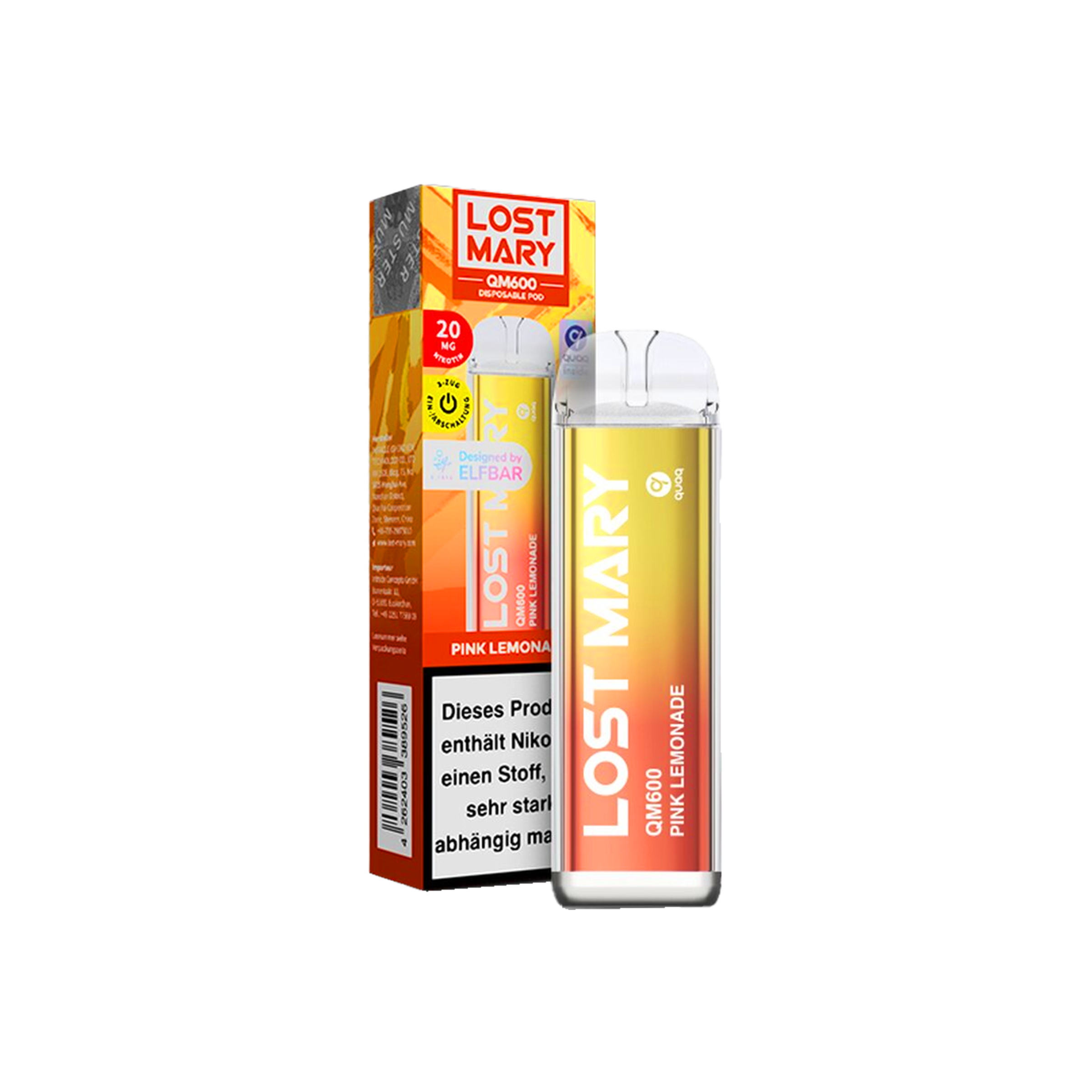 Lost Mary - QM600 - Pink Lemonade - Vapestick - 20 mg | Alle neuen Sorten g&uuml;nstig online kaufen - Hookain E-Shisha Onlineshop
