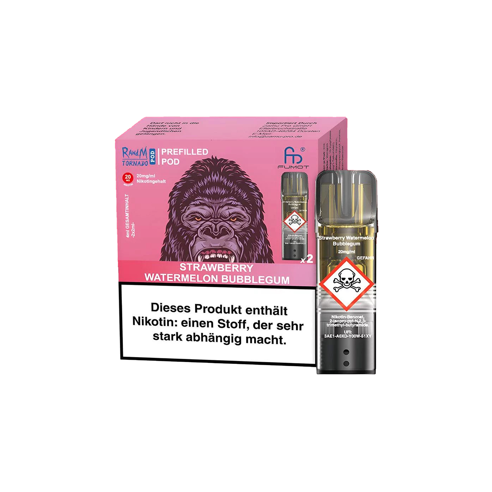 RandM  - Tornado Pods - Strawberry Watermelon Bubblegum - 2-Pack - 20 mg - 2 ml