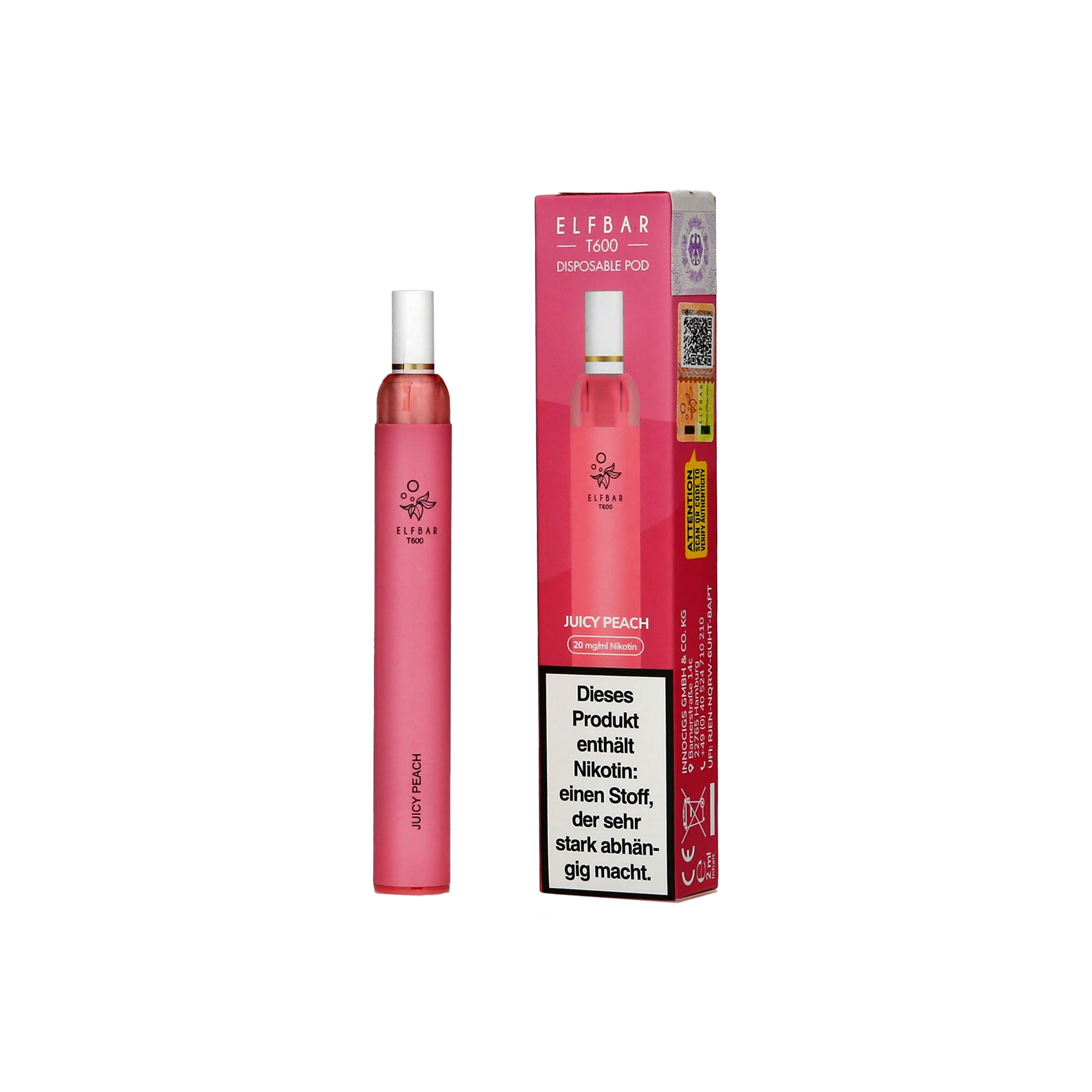 Elfbar T600 - Juicy Peach - Einweg Vapestick - 20 mg | Alle neuen Sorten günstig online kaufen - Hookain E-Shisha Onlineshop