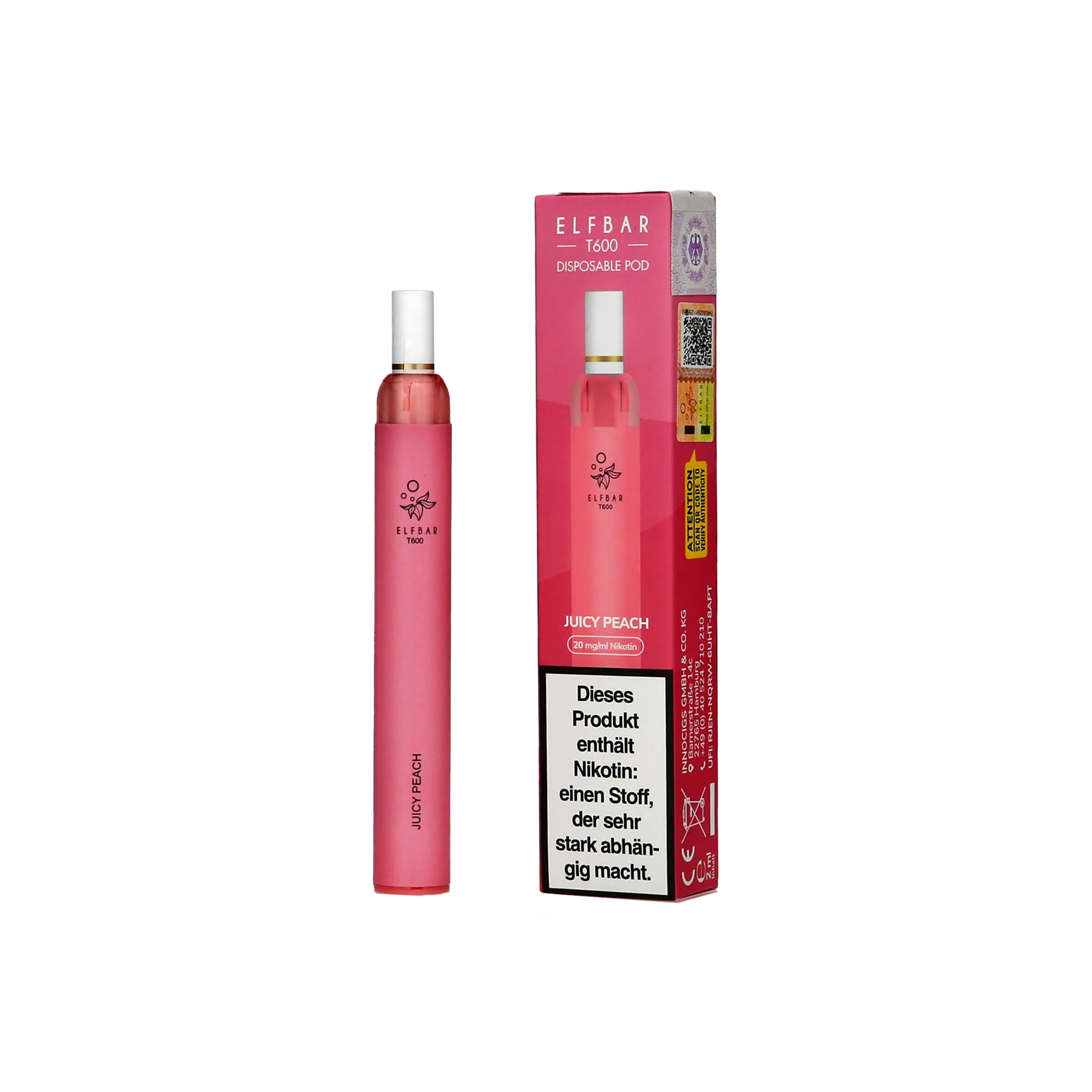 Elfbar T600 - Juicy Peach - Einweg Vapestick - 20 mg | Alle neuen Sorten günstig online kaufen - Hookain E-Shisha Onlineshop