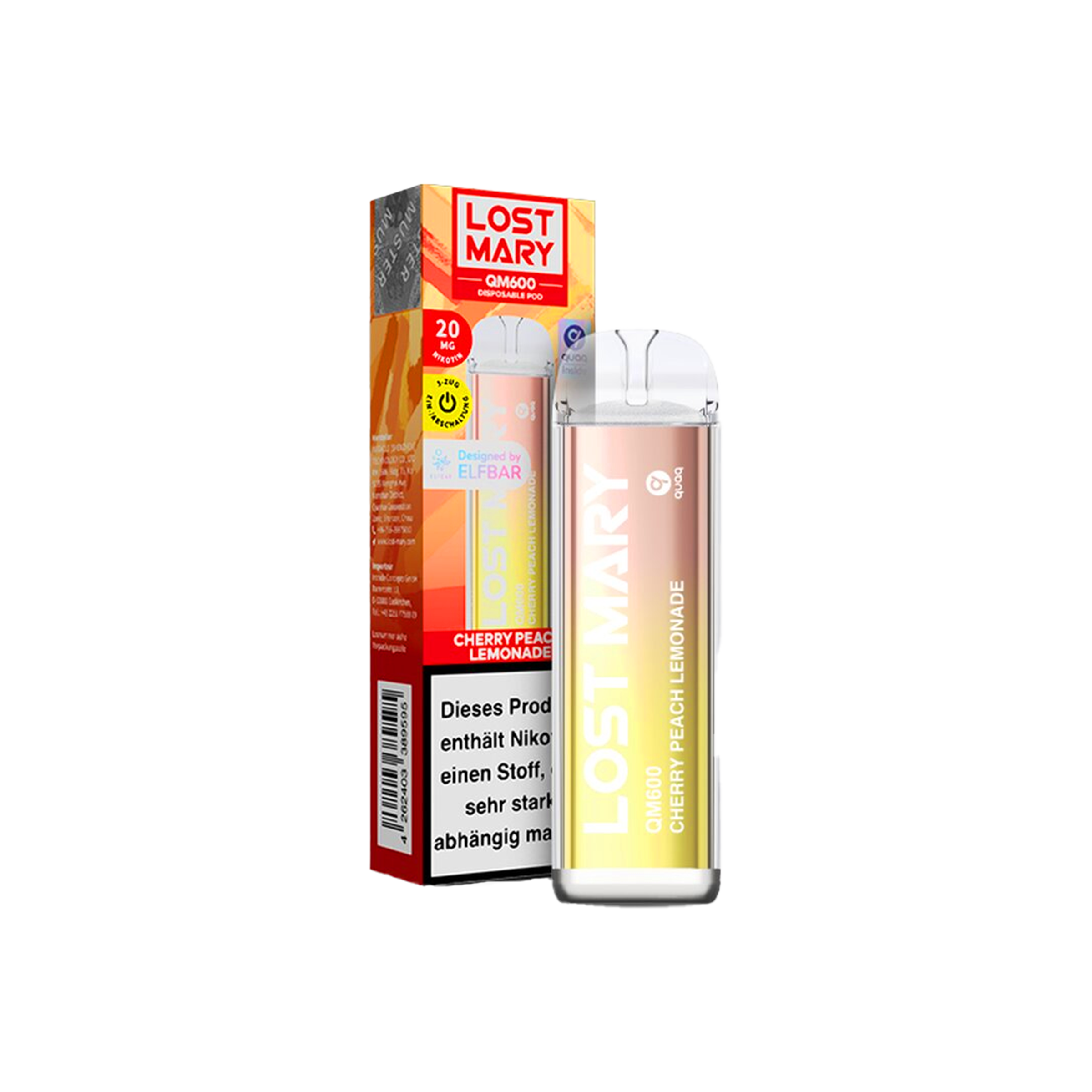 Lost Mary - QM600 - Cherry Peach Lemonade - Vapestick - 20 mg | Alle neuen Sorten günstig online kaufen - Hookain E-Shisha Onlineshop