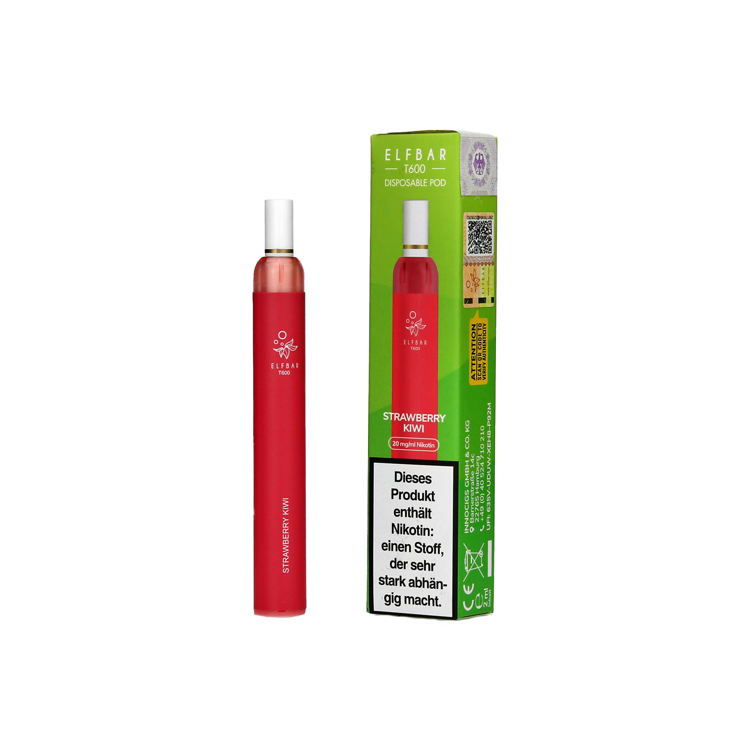 Elfbar T600 - Strawberry Kiwi - Einweg Vapestick - 20 mg | Alle neuen Sorten günstig online kaufen - Hookain E-Shisha Onlineshop