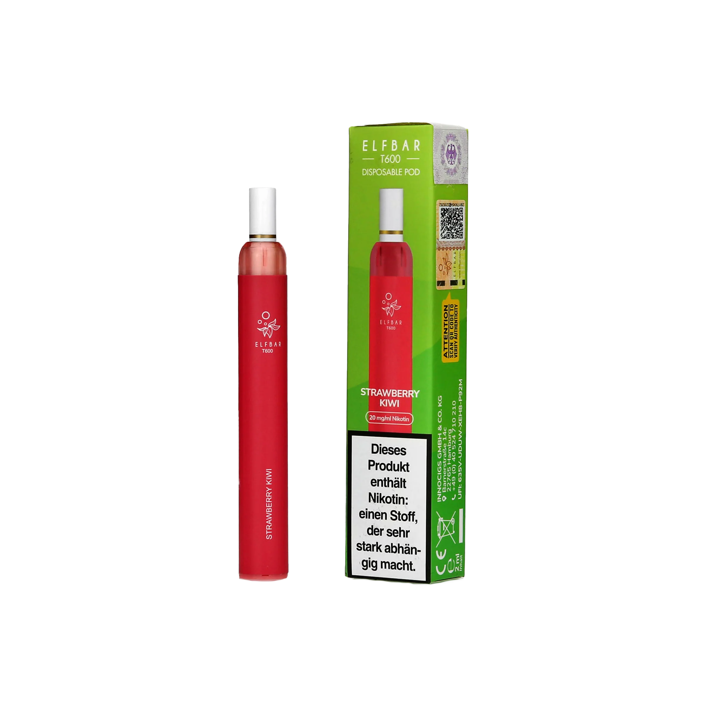 Elfbar T600 - Strawberry Kiwi - Einweg Vapestick - 20 mg | Alle neuen Sorten günstig online kaufen - Hookain E-Shisha Onlineshop