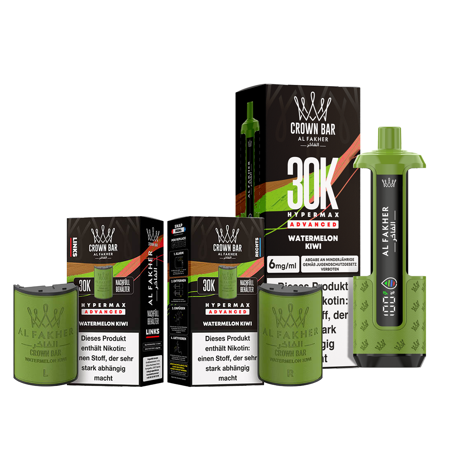 Al Fakher - Crown Bar - Hypermax - Advanced - 30K - Watermelon Kiwi 1