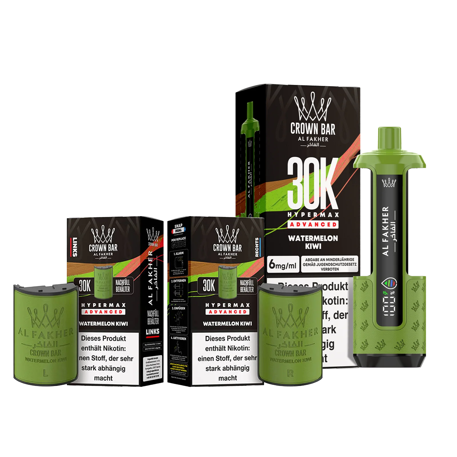 Al Fakher - Crown Bar - Hypermax - Advanced - 30K - Watermelon Kiwi 1