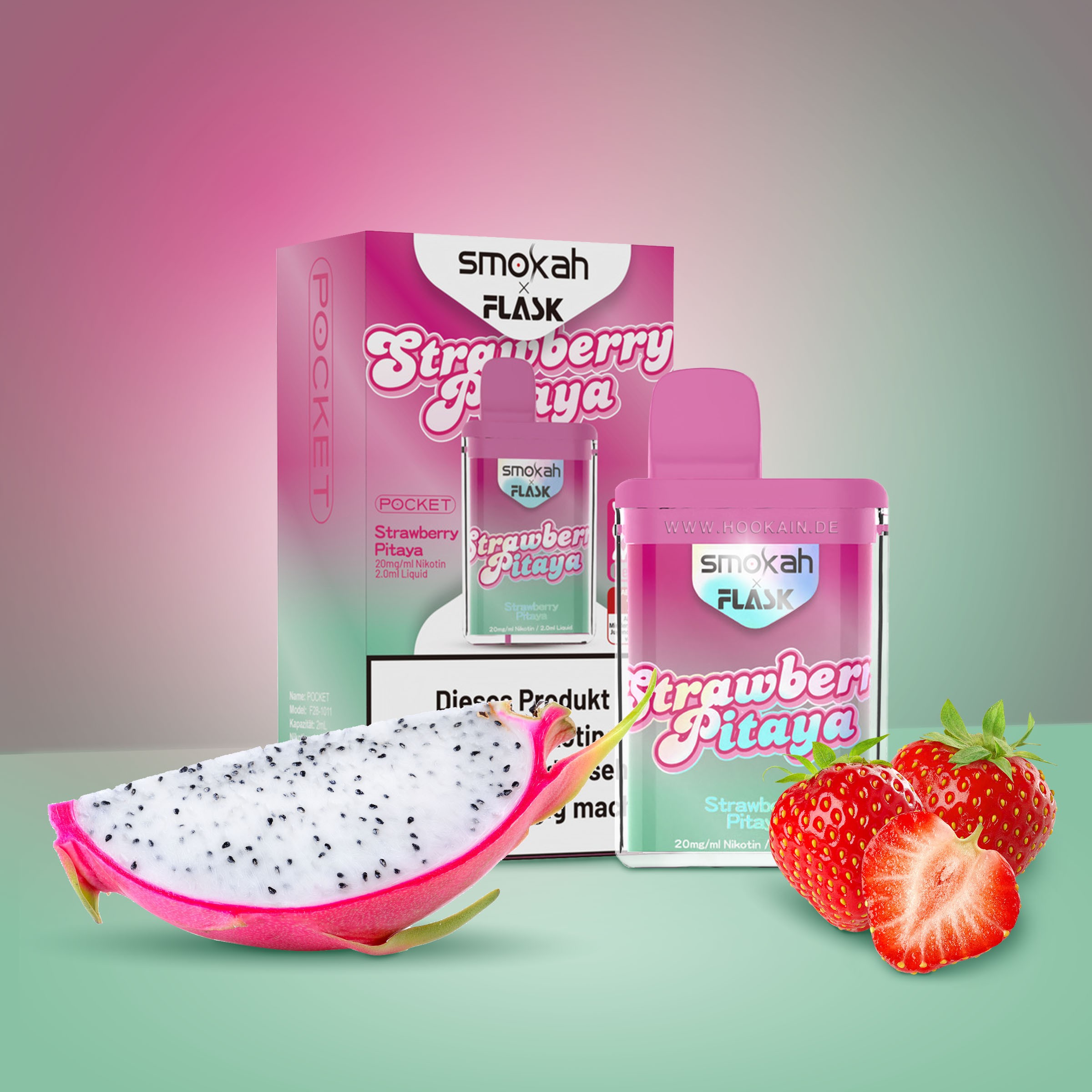 Smokah - Flask - Strawberry Pitaya - Vapestick | Alle neuen Sorten g&uuml;nstig online kaufen - Hookain E-Shisha Onlineshop 1