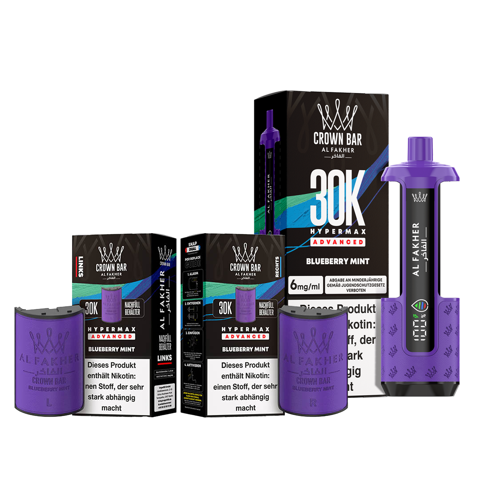 Al Fakher - Crown Bar - Hypermax - Advanced - 30K - Blueberry Mint 1