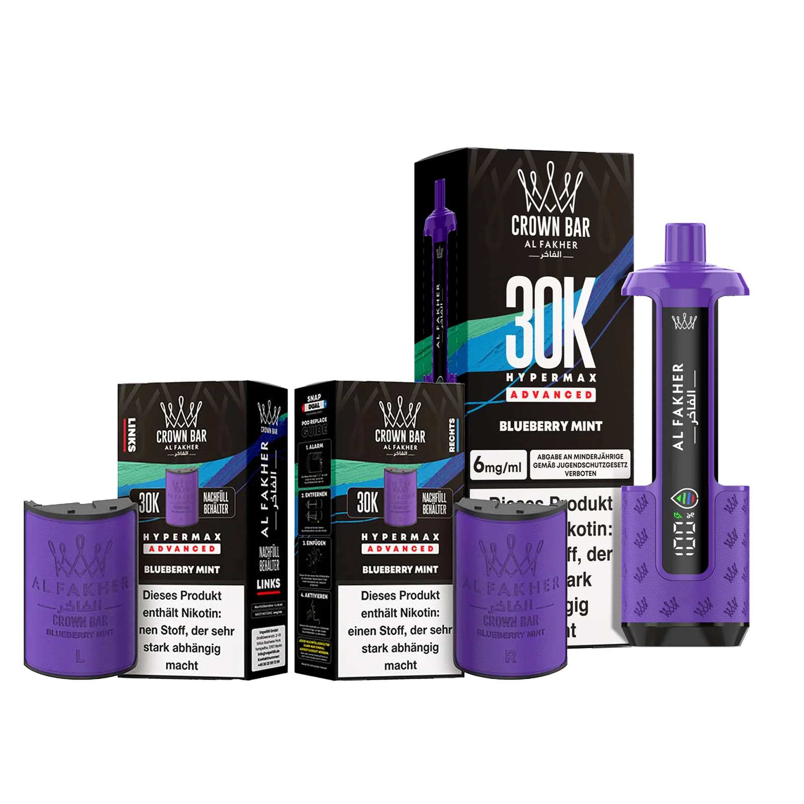 Al Fakher - Crown Bar - Hypermax - Advanced - 30K - Blueberry Mint 1