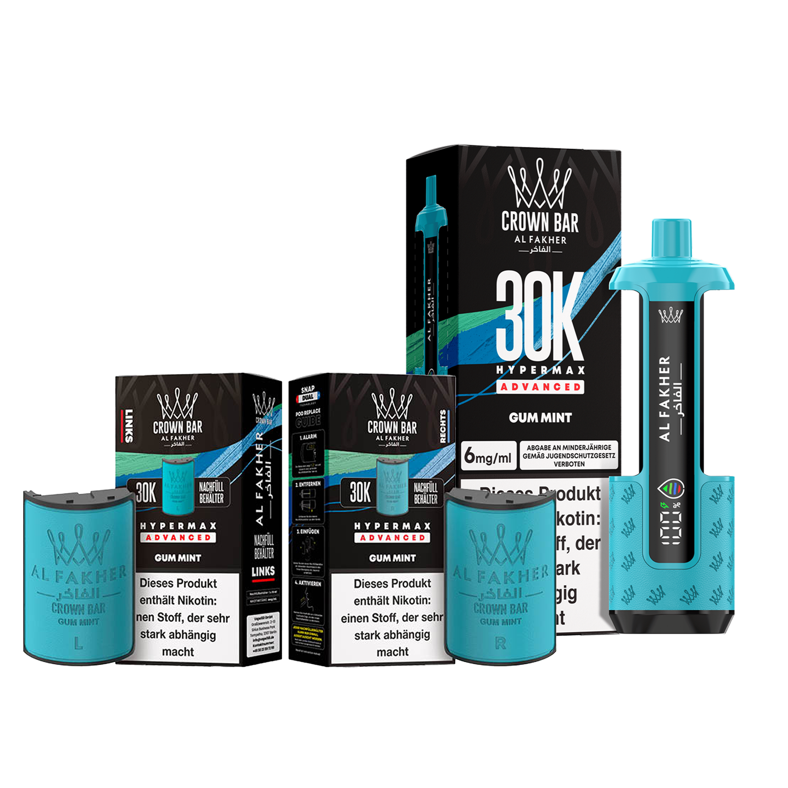Al Fakher Crown Bar Hypermax 30K Gum Mint E-Cigarette 2+20ml Al Fakher Crown Bar Hypermax 30K Gum Mint E-Cigarette 2+20ml