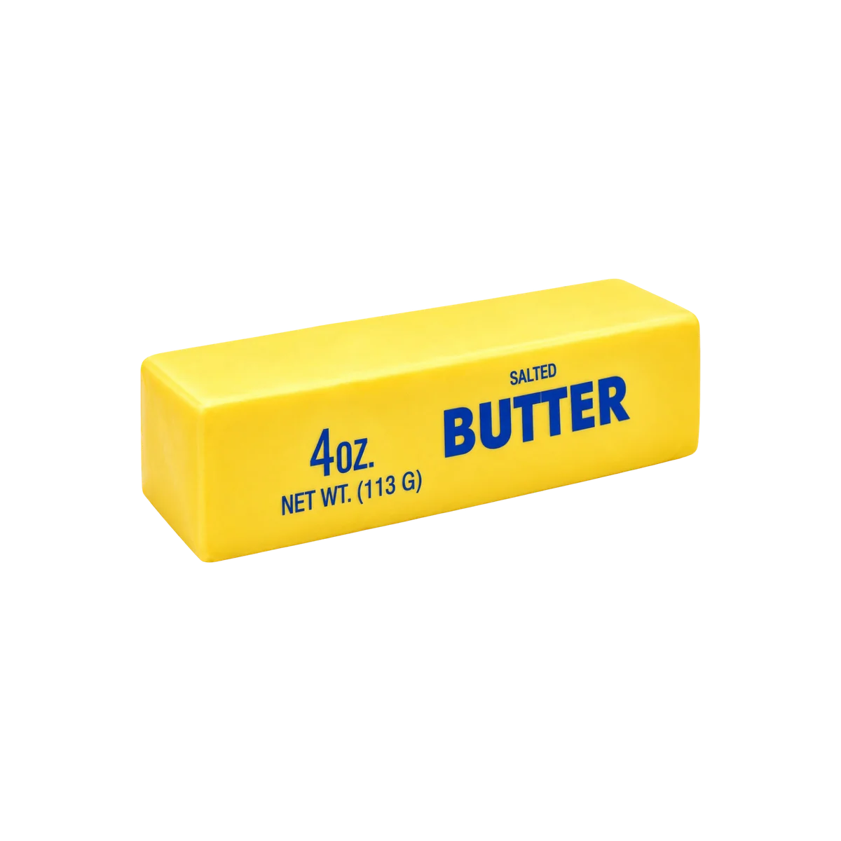 Gelber Squishy in Butterst&uuml;ck-Form mit Aufdruck 4 oz Salted Butter