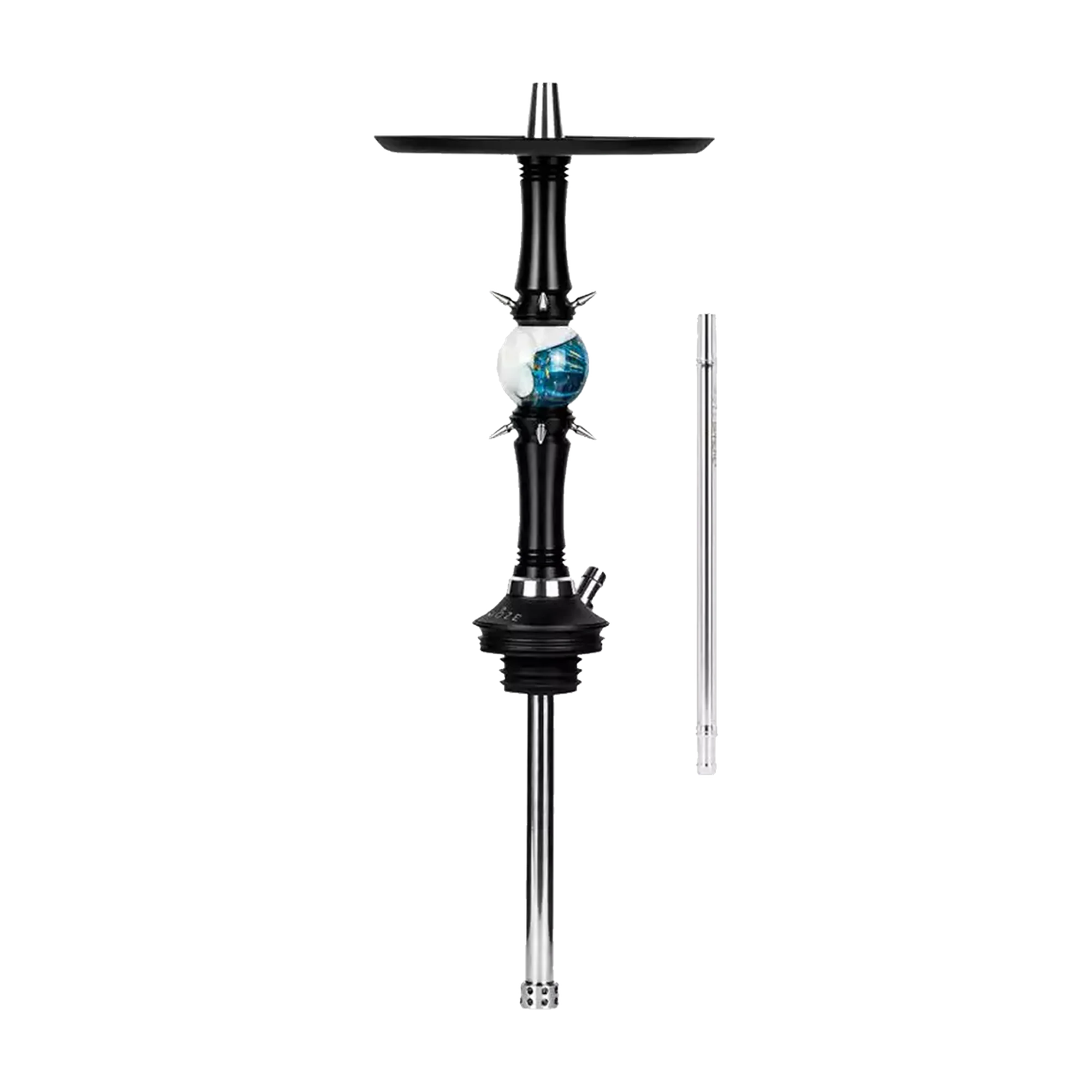 Schwarze Rauchs&auml;ule Moze Sphere 2 Frosted Earth mit silbernen Spikes und wei&szlig;-eisblauem Orb