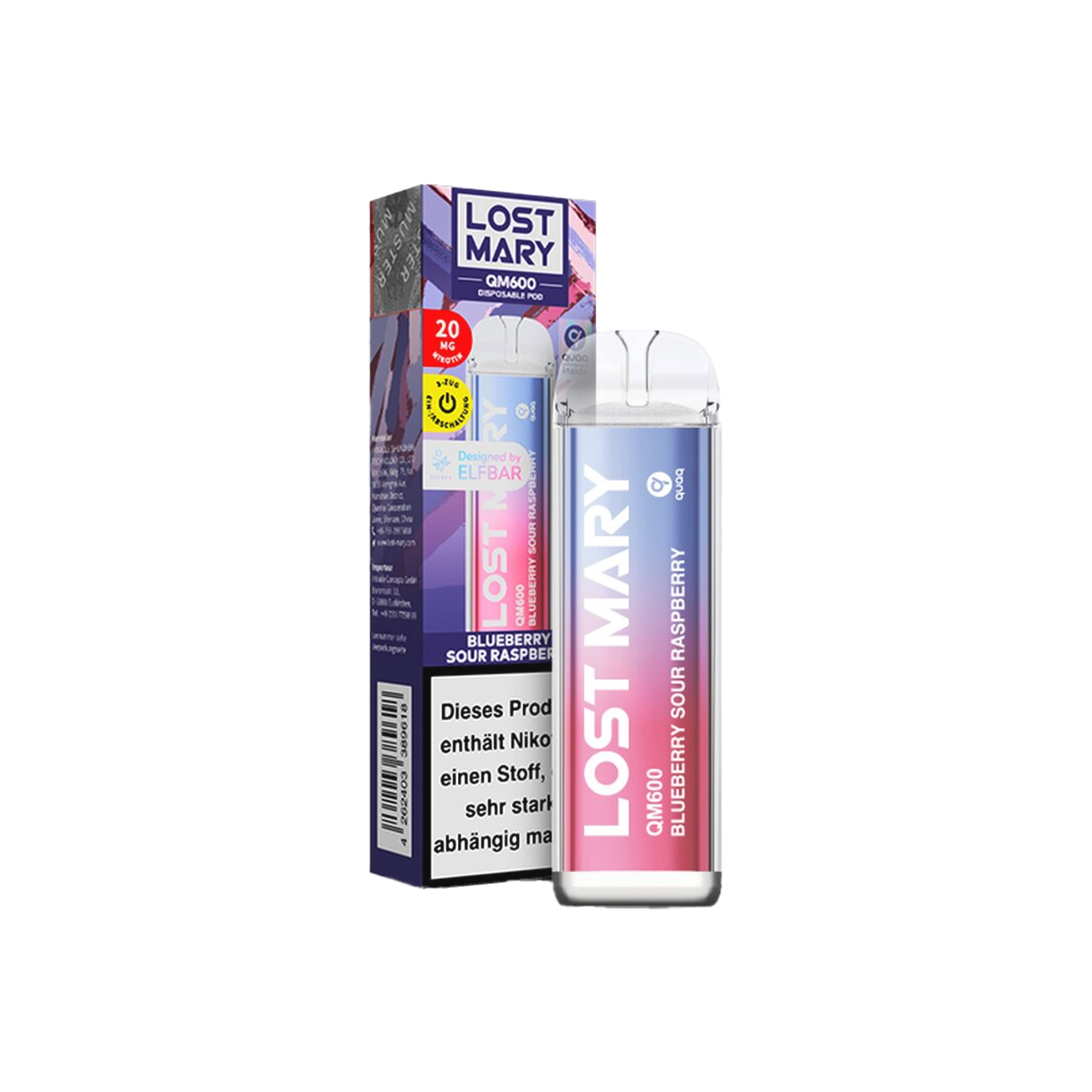 Lost Mary - QM600 - Blueberry Sour Raspberry - Vapestick - 20 mg | Alle neuen Sorten günstig online kaufen - Hookain E-Shisha Onlineshop