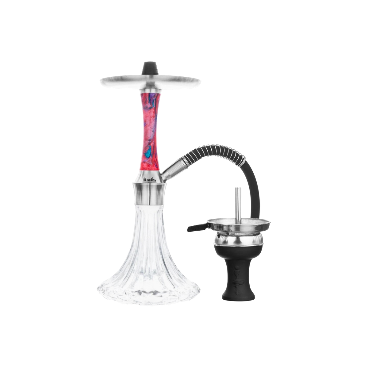 Aladin Epox 360 Pro Shisha Galaxy mit rot-blau marmoriertem Epoxidharz-Sleeve, Glasbowl, Schlauch und Kopf