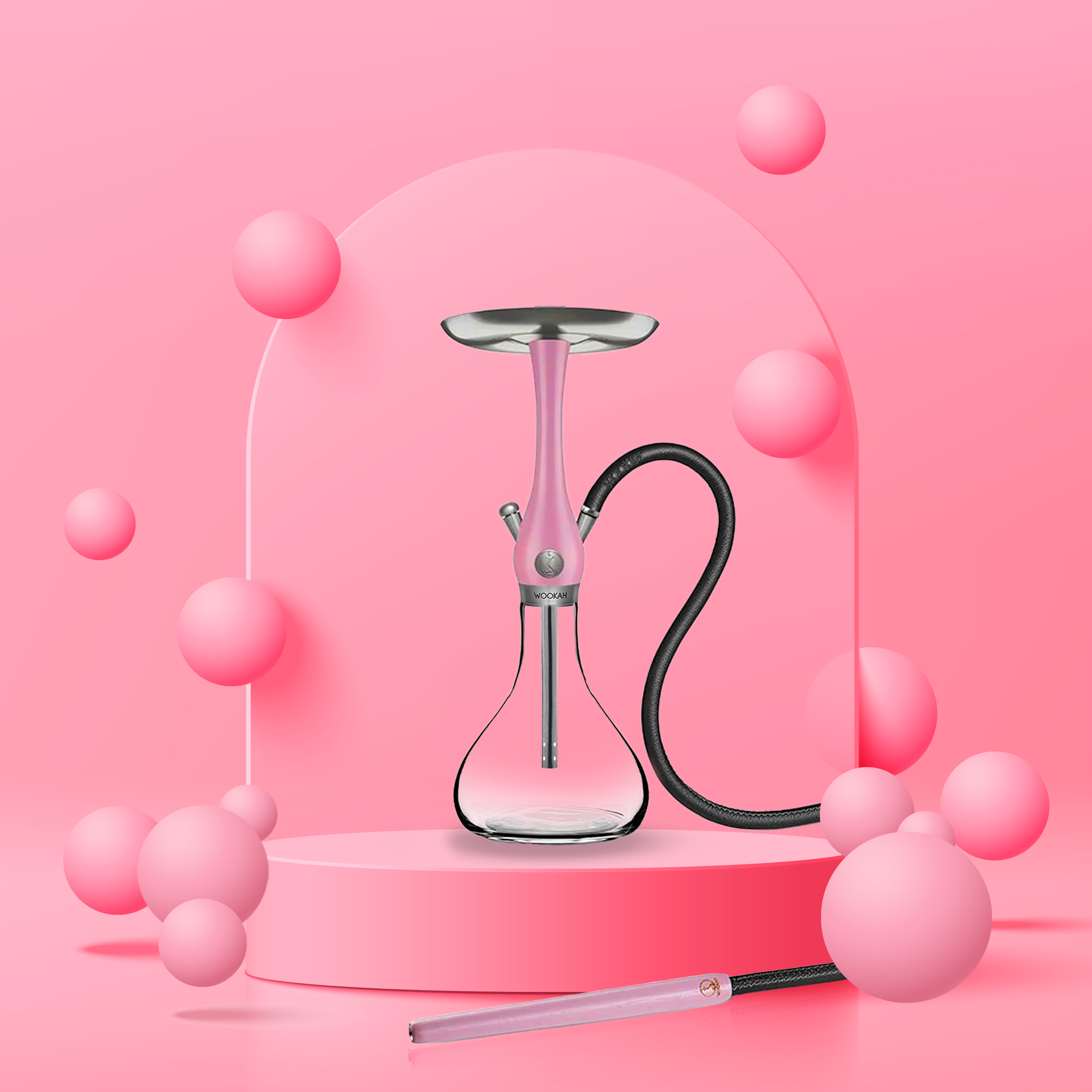 WOOKAH Mini Smooth Clear Mauve Komplettset &ndash; Premium Shisha Bundle mit Holzmundst&uuml;ck & Lederschlauch