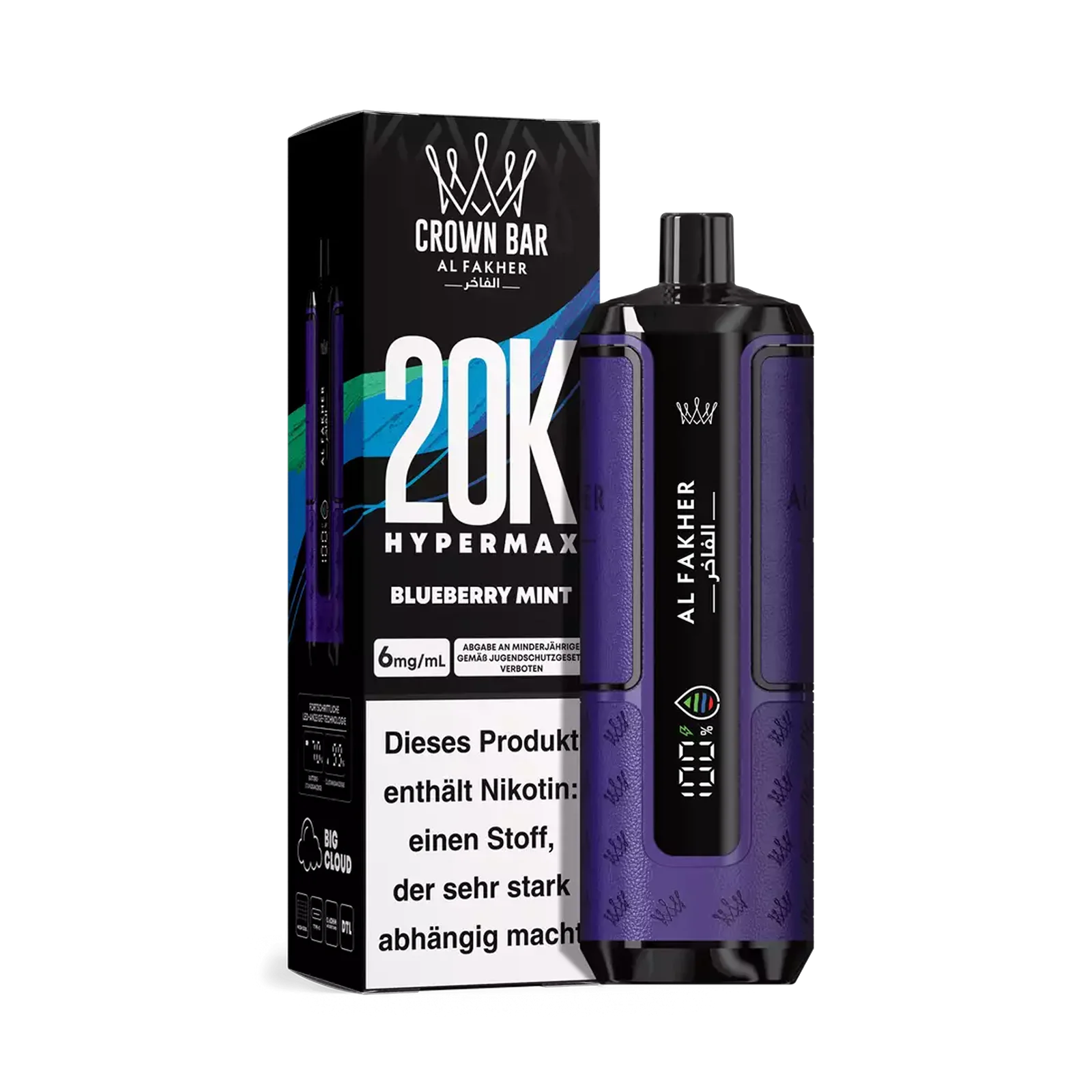 Al Fakher - Crown Bar - Hypermax - 20k - Blueberry Mint1