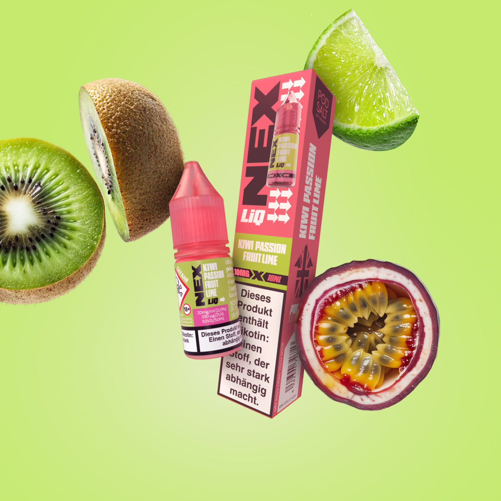 NexLiq - Pod Salt- NicSalt - 10 ml 10 mg Kiwi Passionfruit Lime  - 1