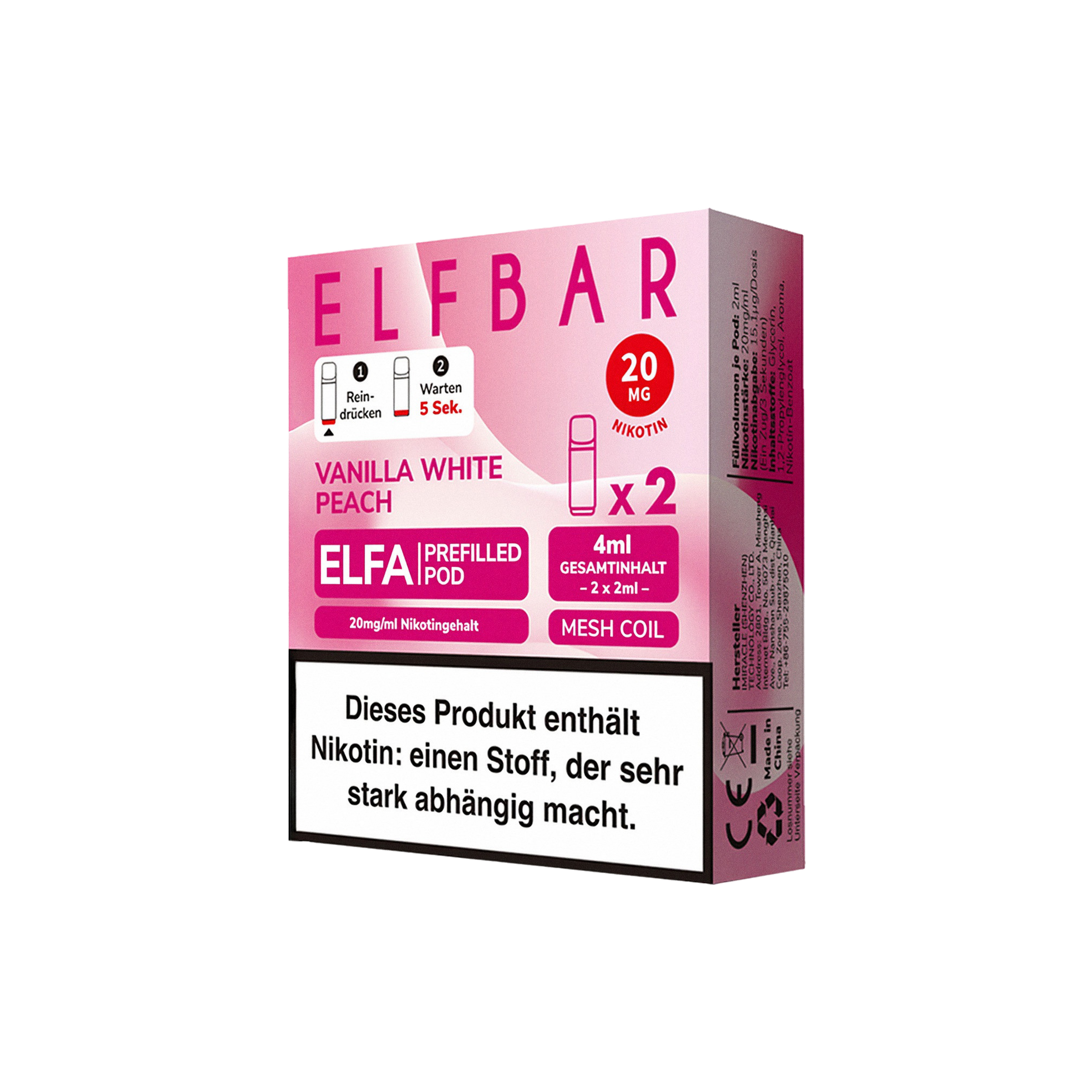 Elf Bar - ELFA - Prefilled Pod - Vanilla White Peach1-1-1-1