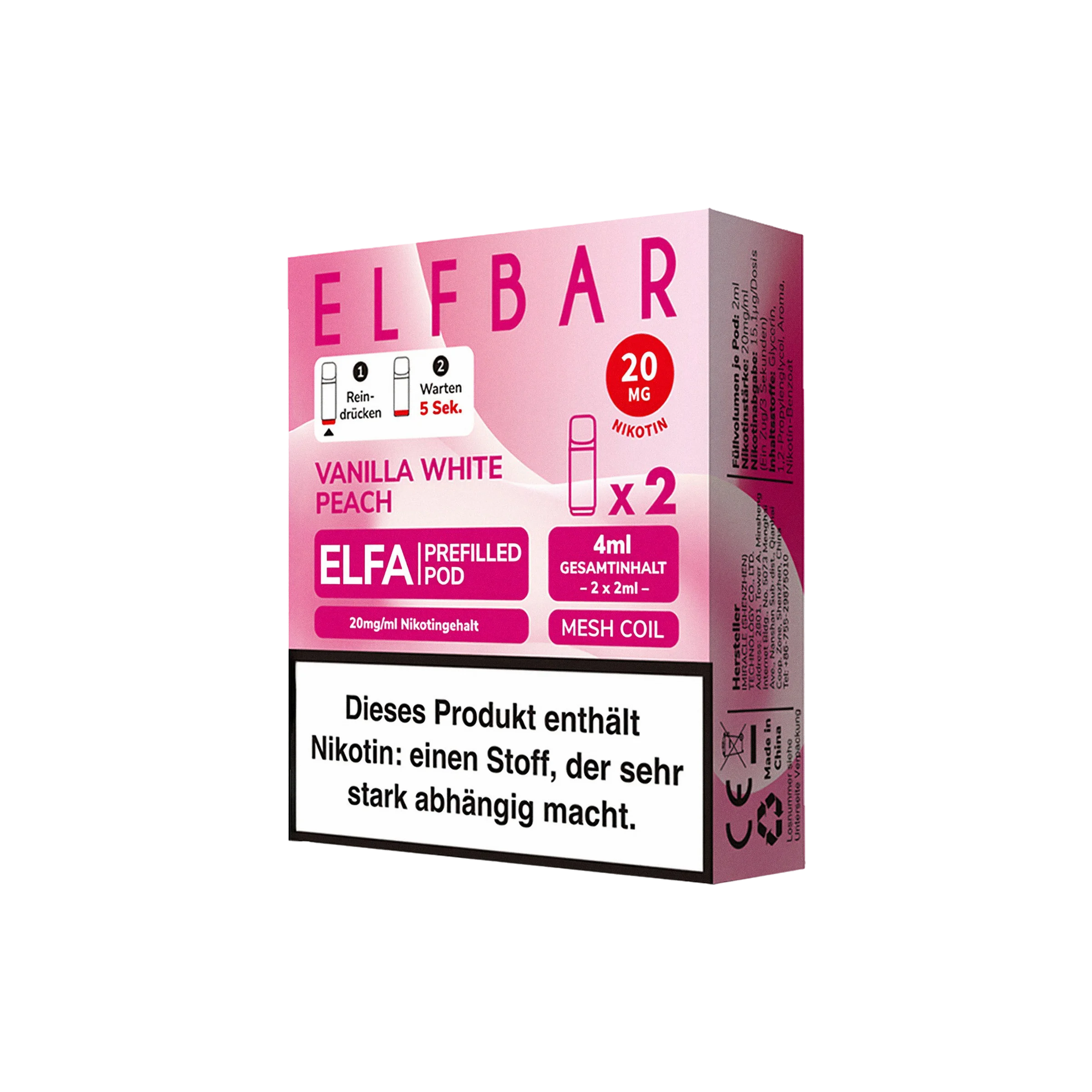 Elf Bar - ELFA - Prefilled Pod - Vanilla White Peach1-1-1-1
