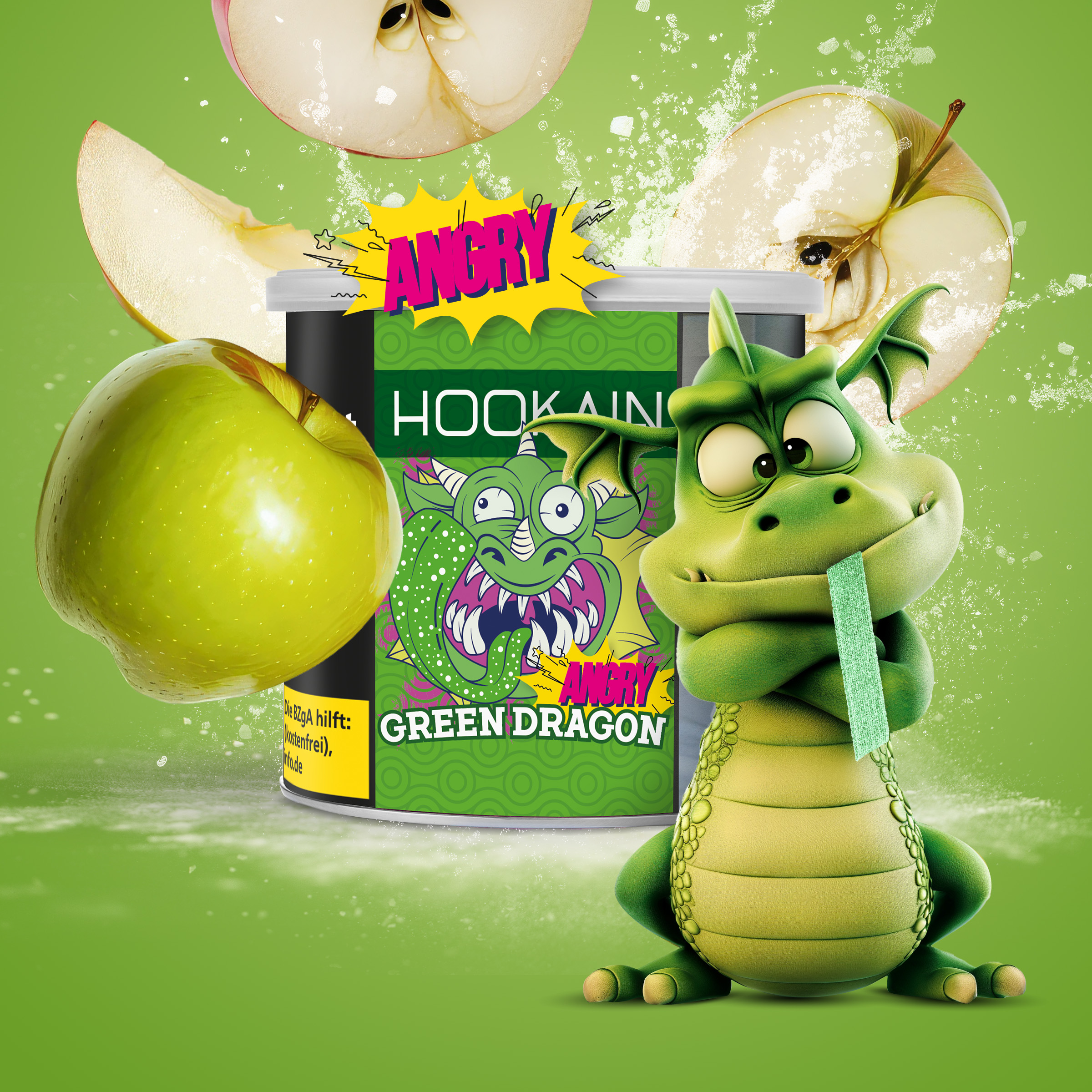 ANGRY GREEN DRAGON Shisha Tabak &ndash; Intensiver Geschmack von saurem Apfel | Hookain