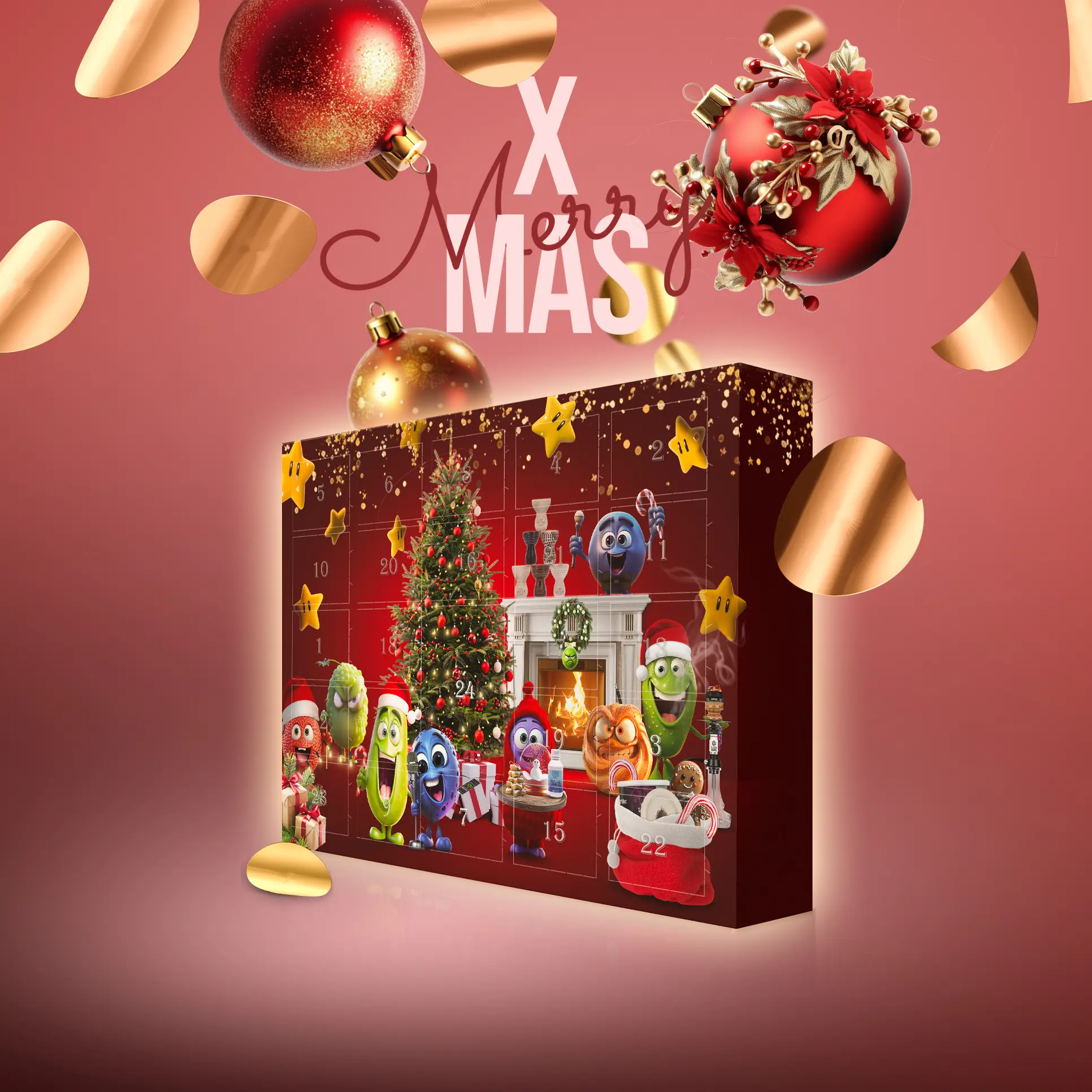 Nahaufnahme von mehreren Tabakdosen im HOOKAIN Adventskalender, jede mit einer einzigartigen Geschmacksrichtung. Nahaufnahme von mehreren Tabakdosen im HOOKAIN Adventskalender, jede mit einer einzigartigen Geschmacksrichtung.