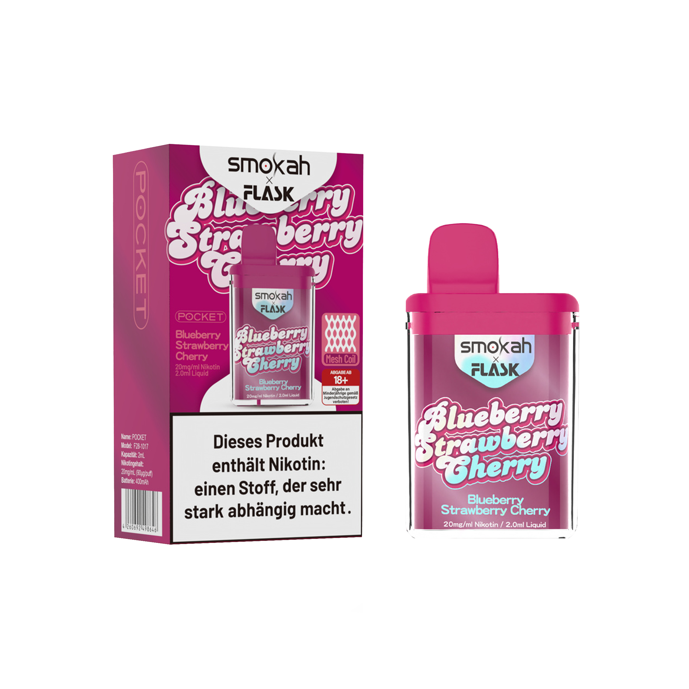 Smokah - Flask - Blueberry Strawberry Cherry - Vapestick | Alle neuen Sorten g&uuml;nstig online kaufen - Hookain E-Shisha Onlineshop 2