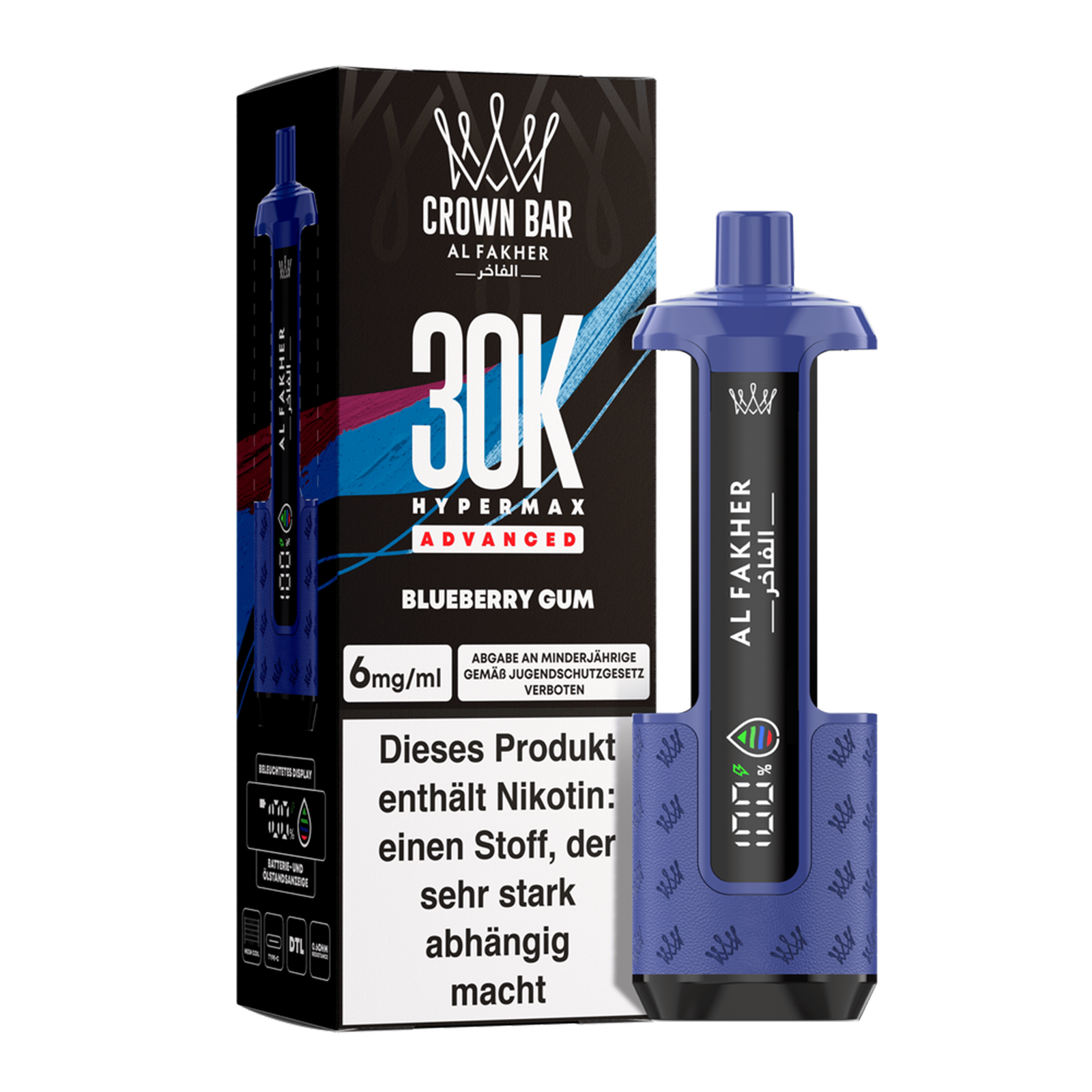 Al Fakher - Crown Bar - Hypermax - Advanced - 30K - Blueberry Gum 2