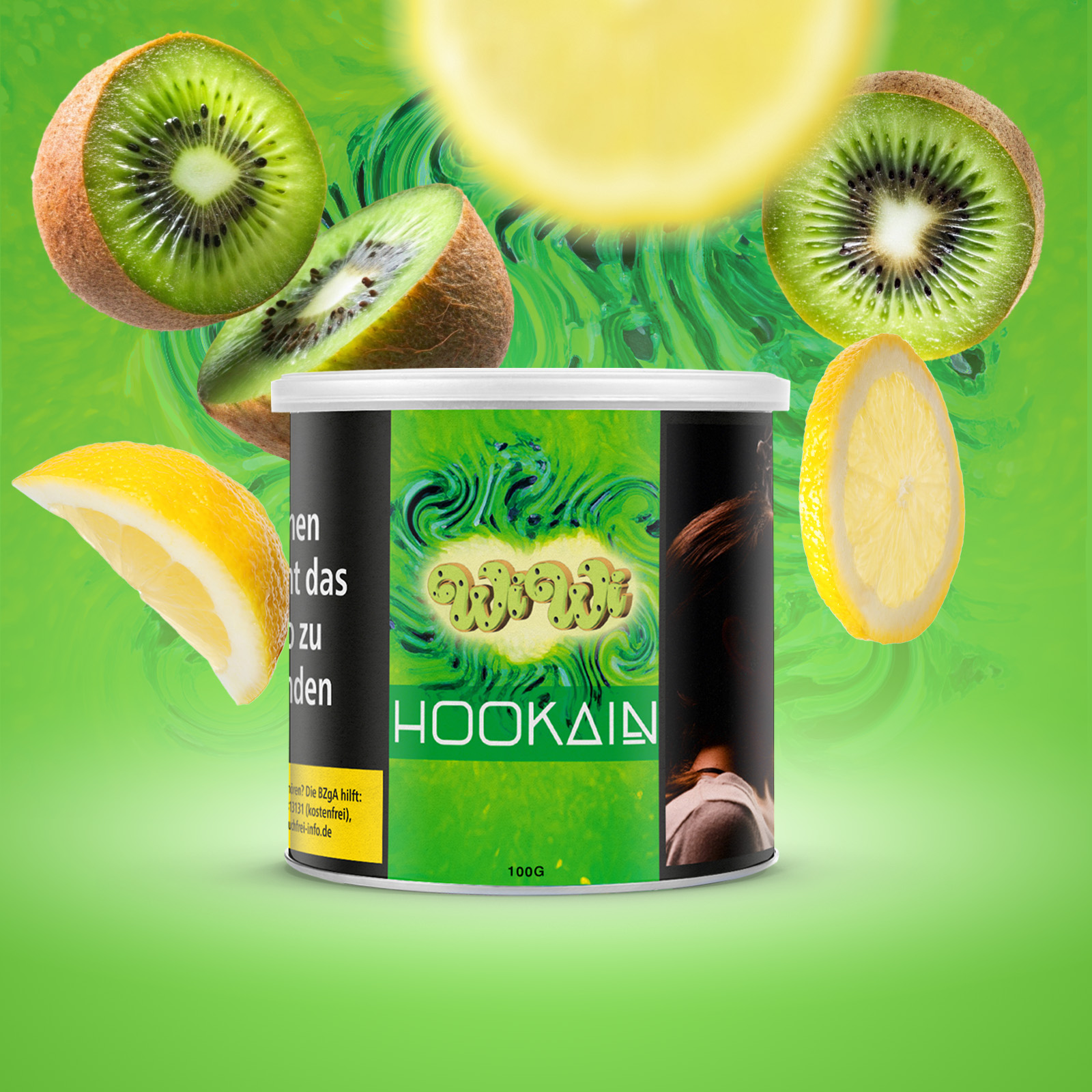 HOOKAIN Wiwi 100 g Shisha Tabak mit Kiwi Zitrone 1
