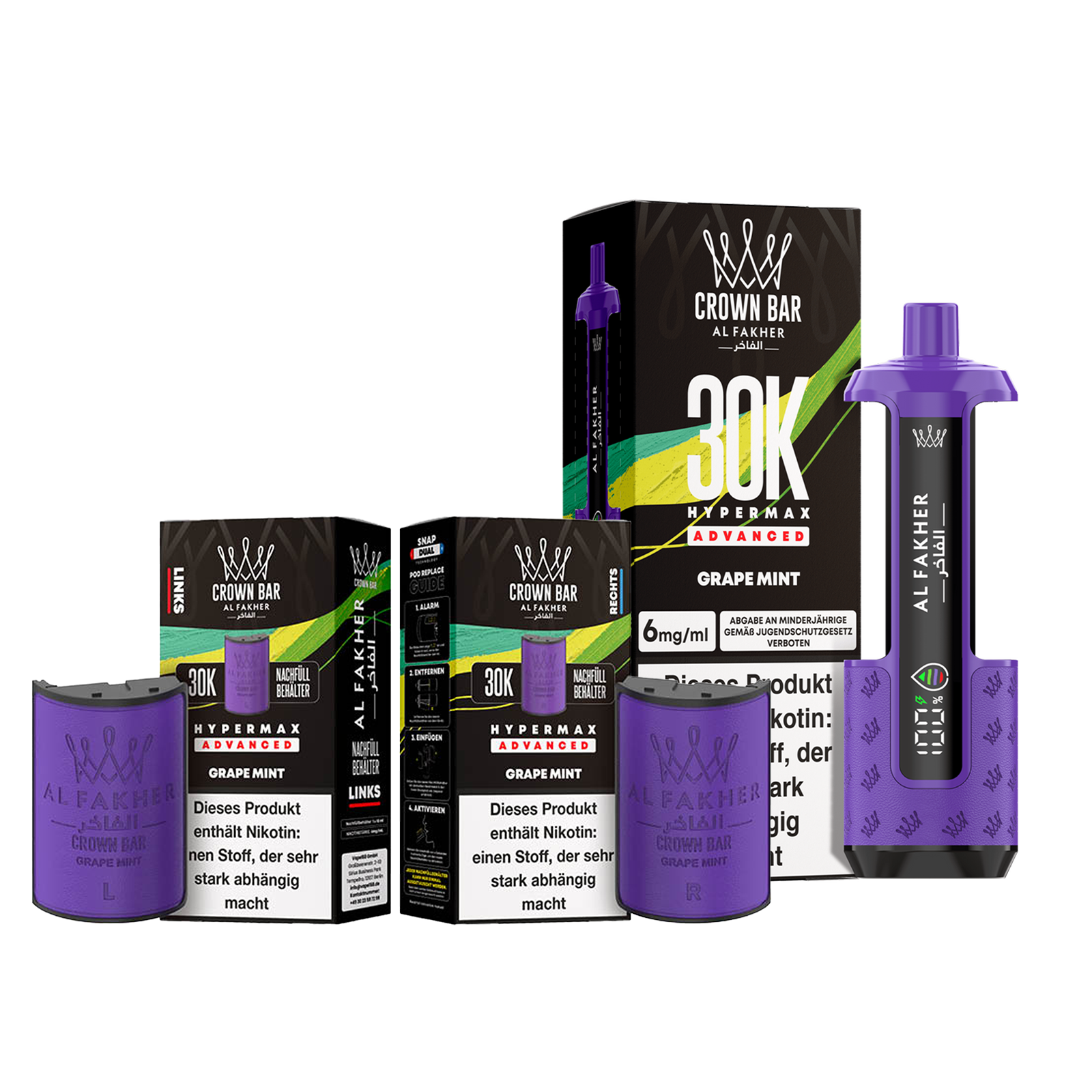 Al Fakher - Crown Bar - Hypermax - Advanced - 30K - Grape Mint 1