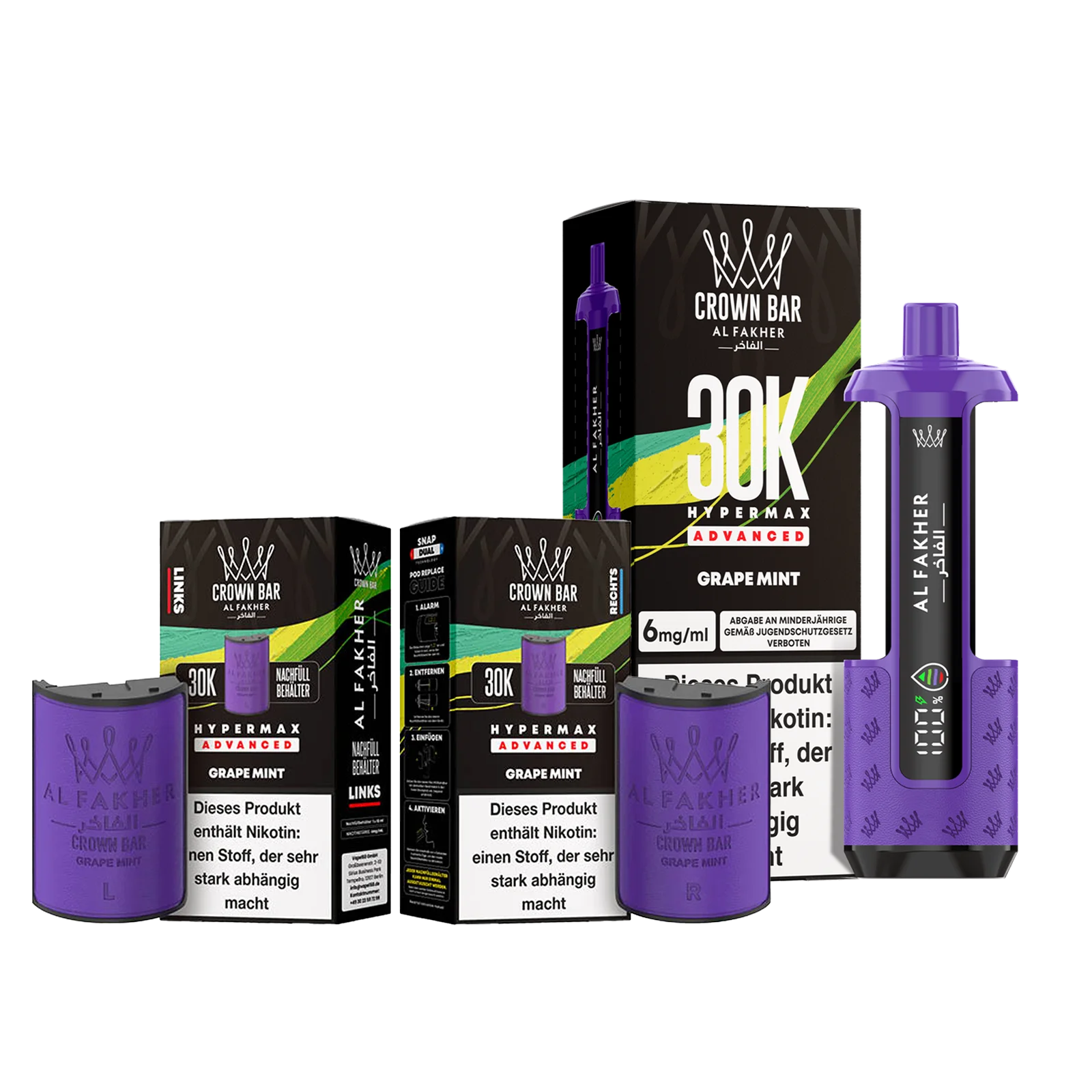Al Fakher - Crown Bar - Hypermax - Advanced - 30K - Grape Mint 1