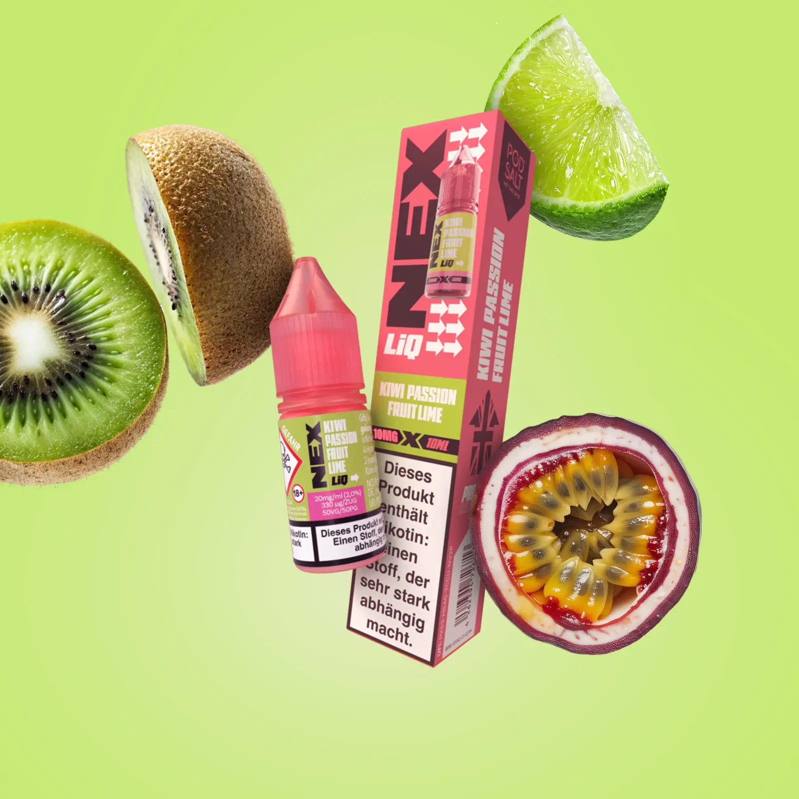 NexLiq - Pod Salt- NicSalt - 10 ml 10 mg Kiwi Passionfruit Lime  - 1