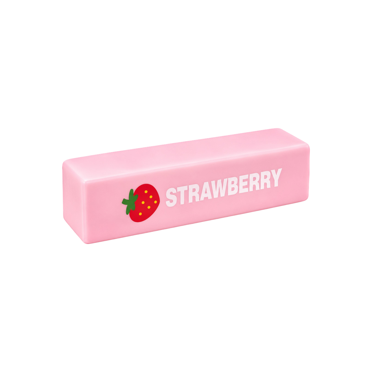 Rosa Squishy in Butterst&uuml;ck-Form mit Erdbeere und Schriftzug Strawberry