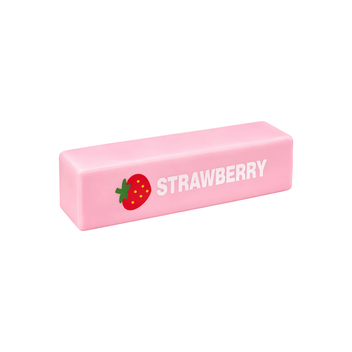 Rosa Squishy in Butterst&uuml;ck-Form mit Erdbeere und Schriftzug Strawberry