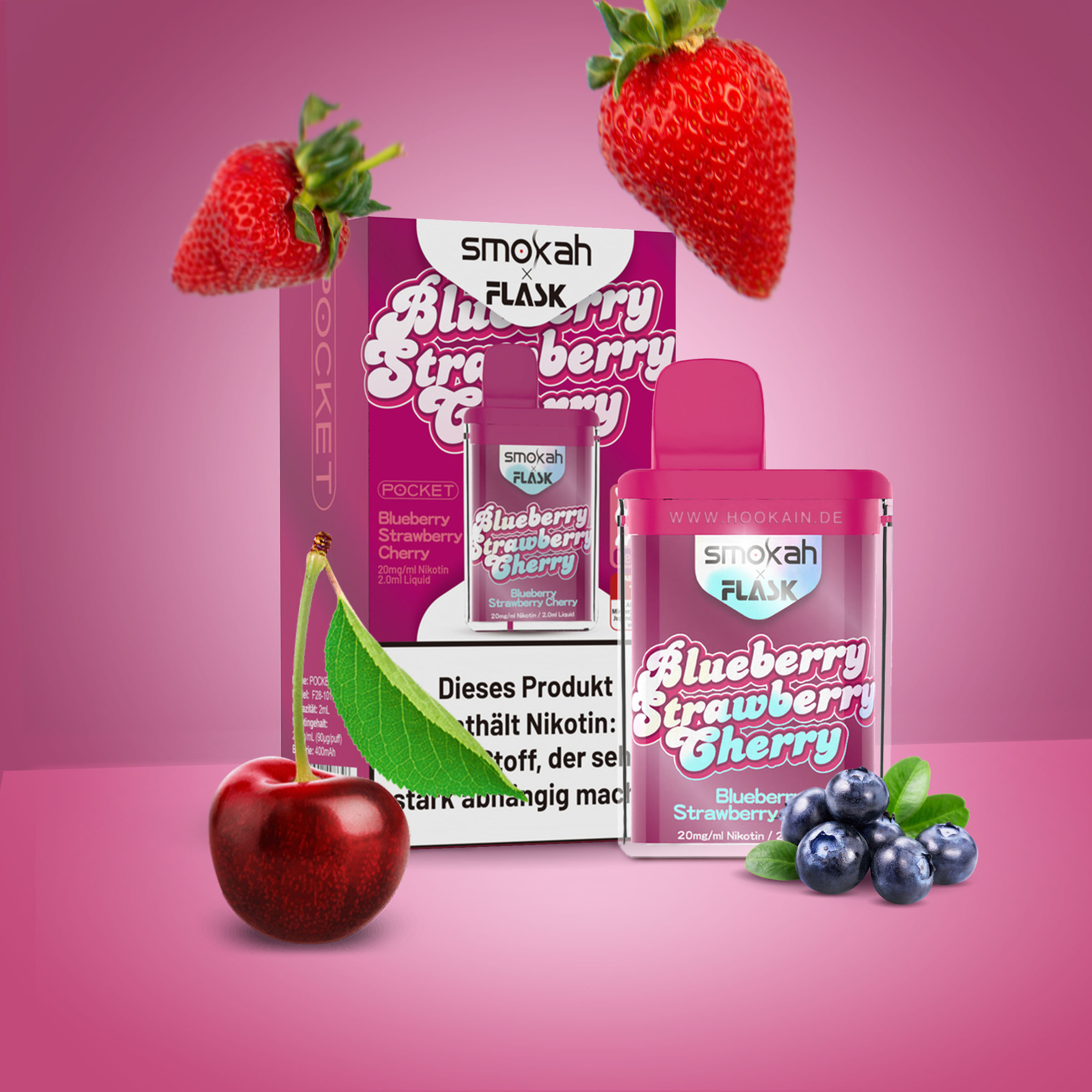 Smokah - Flask - Blueberry Strawberry Cherry - Vapestick | Alle neuen Sorten g&uuml;nstig online kaufen - Hookain E-Shisha Onlineshop 1