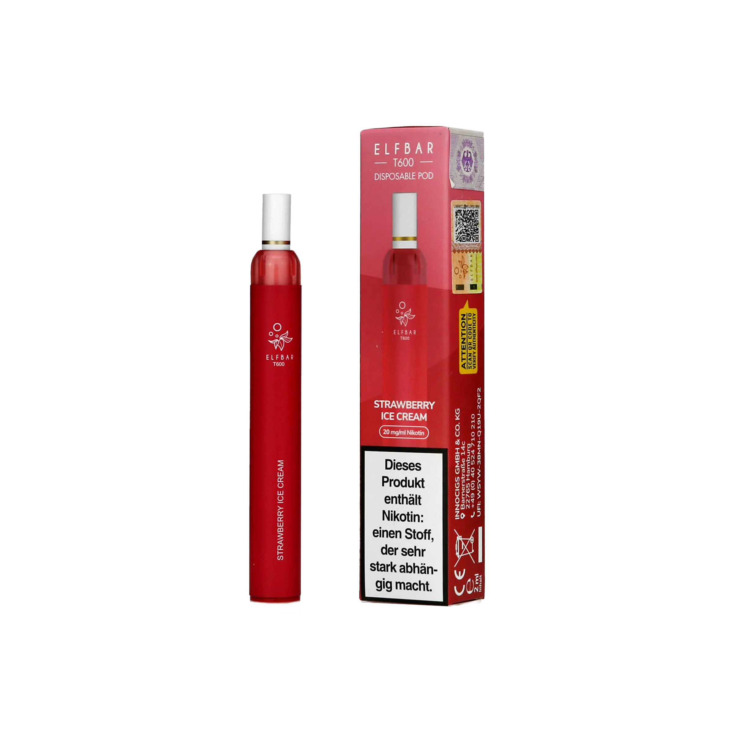 Elfbar T600 - Strawberry Ice Cream - Einweg Vapestick - 20 mg | Alle neuen Sorten günstig online kaufen - Hookain E-Shisha Onlineshop