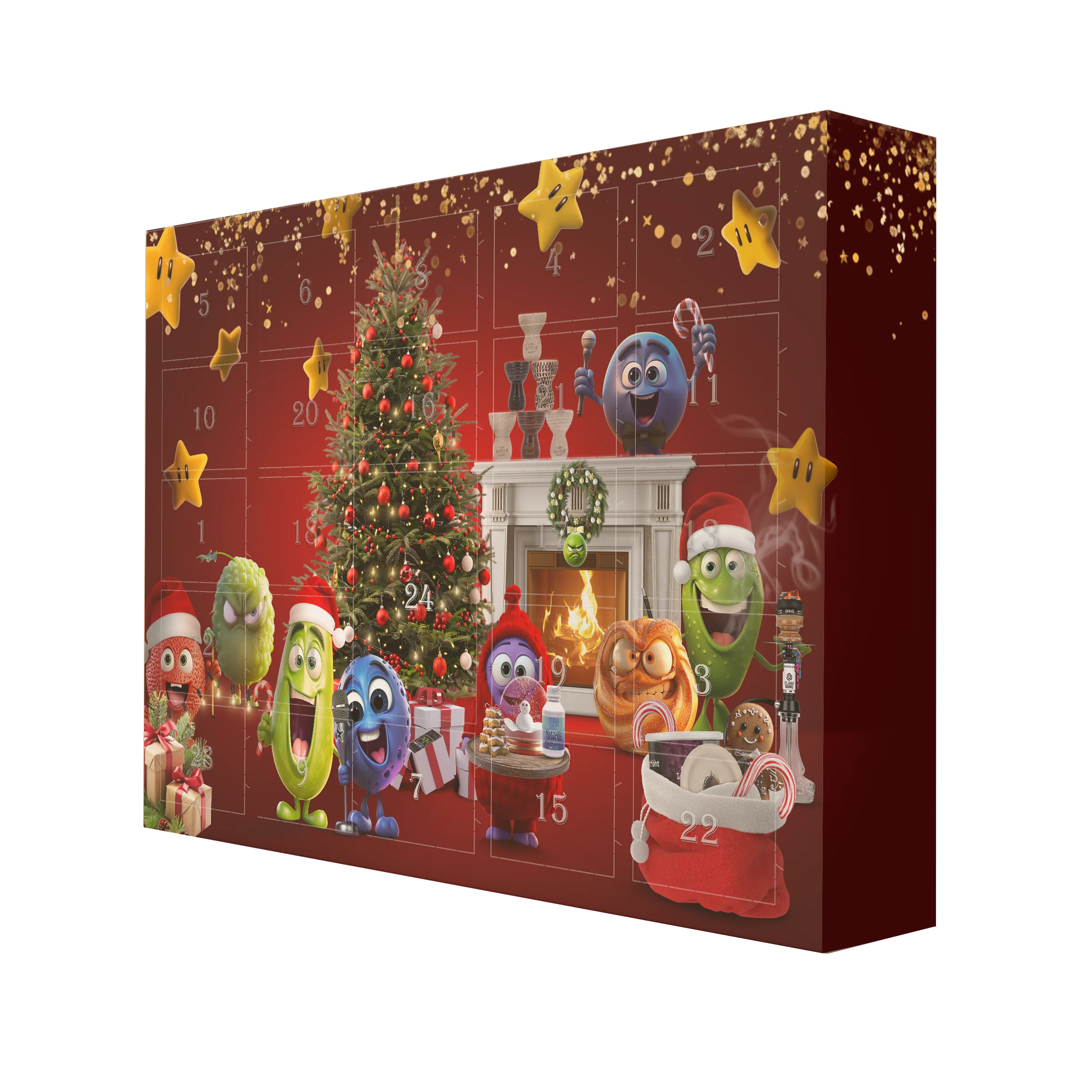 Handverpackte Shisha Tabakdosen in einem festlichen Design, präsentiert im HOOKAIN Adventskalender. 2 Handverpackte Shisha Tabakdosen in einem festlichen Design, präsentiert im HOOKAIN Adventskalender. 2