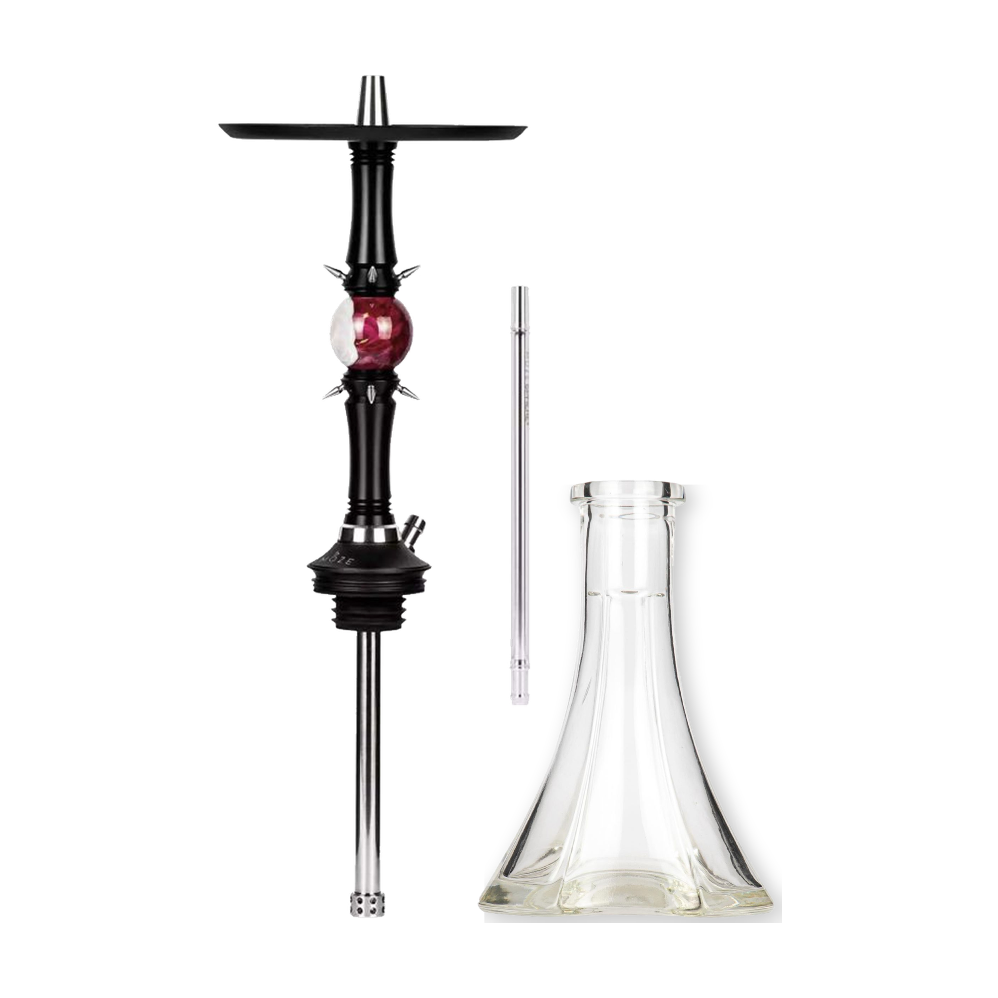 Moze Sphere 2 Shiny Callisto, Mundst&uuml;ck und klare Moze Neo Lux Steckbowl freigestellt nebeneinander