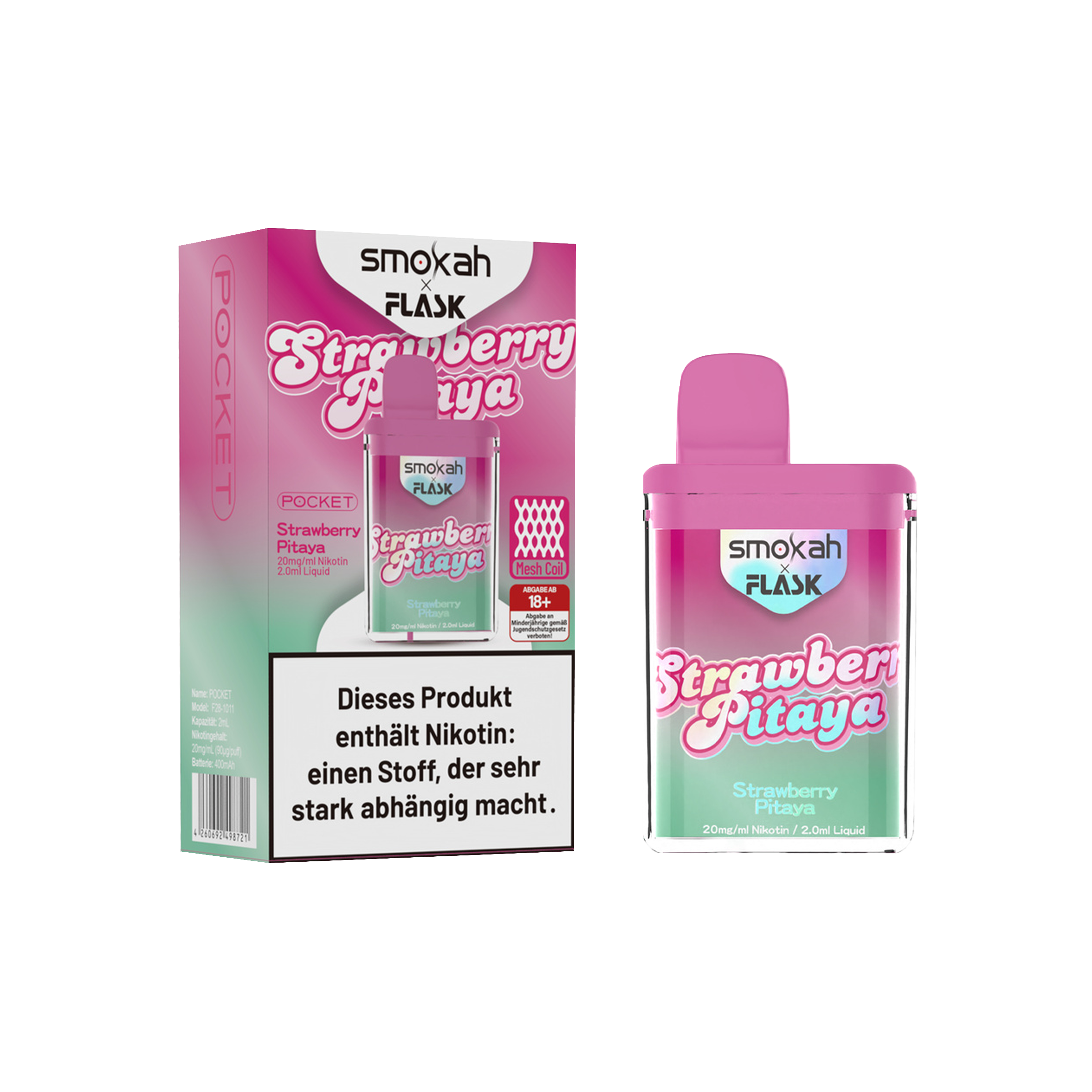 Smokah - Flask - Strawberry Pitaya - Vapestick | Alle neuen Sorten g&uuml;nstig online kaufen - Hookain E-Shisha Onlineshop 2