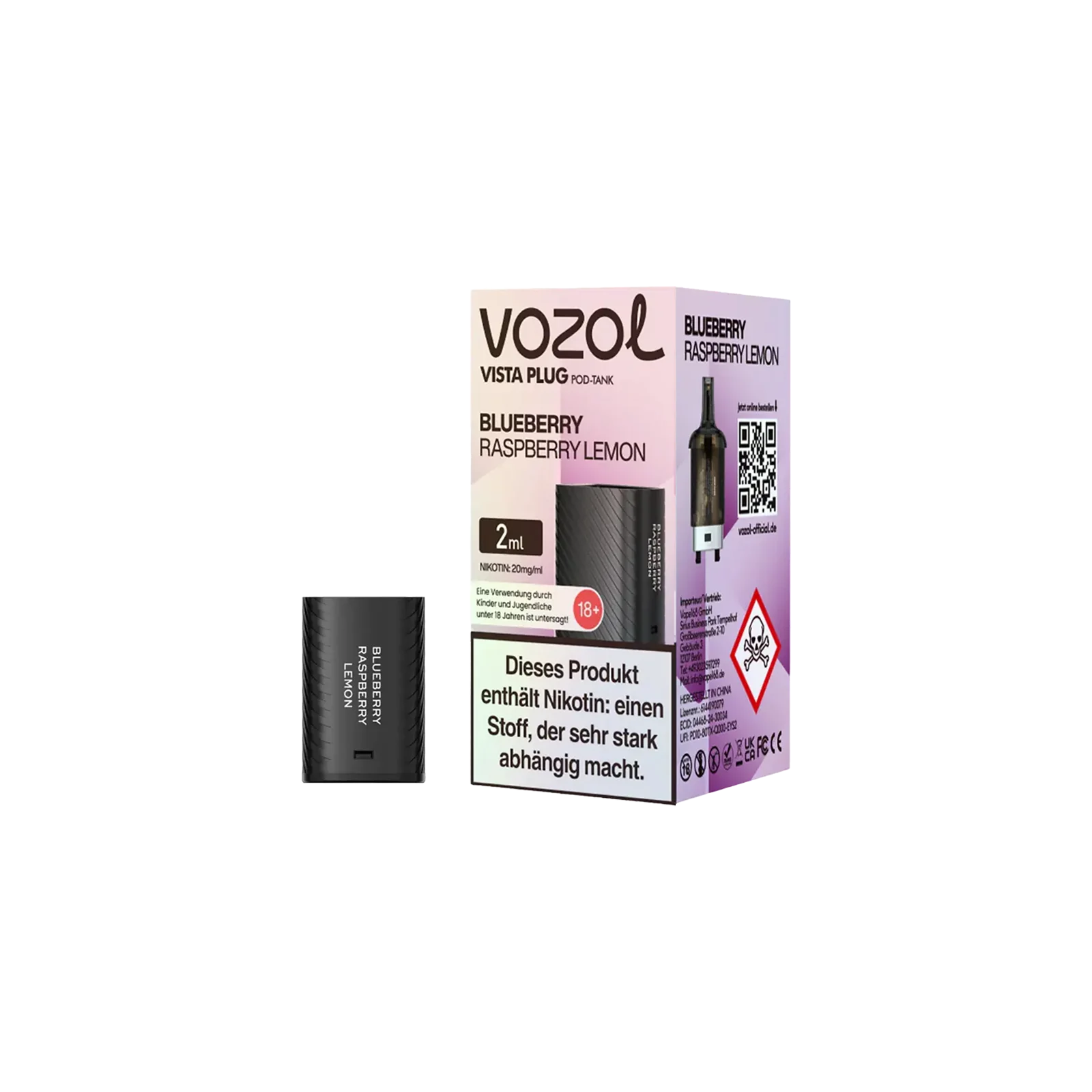 Vozol Vista Plug Blueberry Raspberry Lemon 2ml Verdampfer Pod – Intensives Aroma