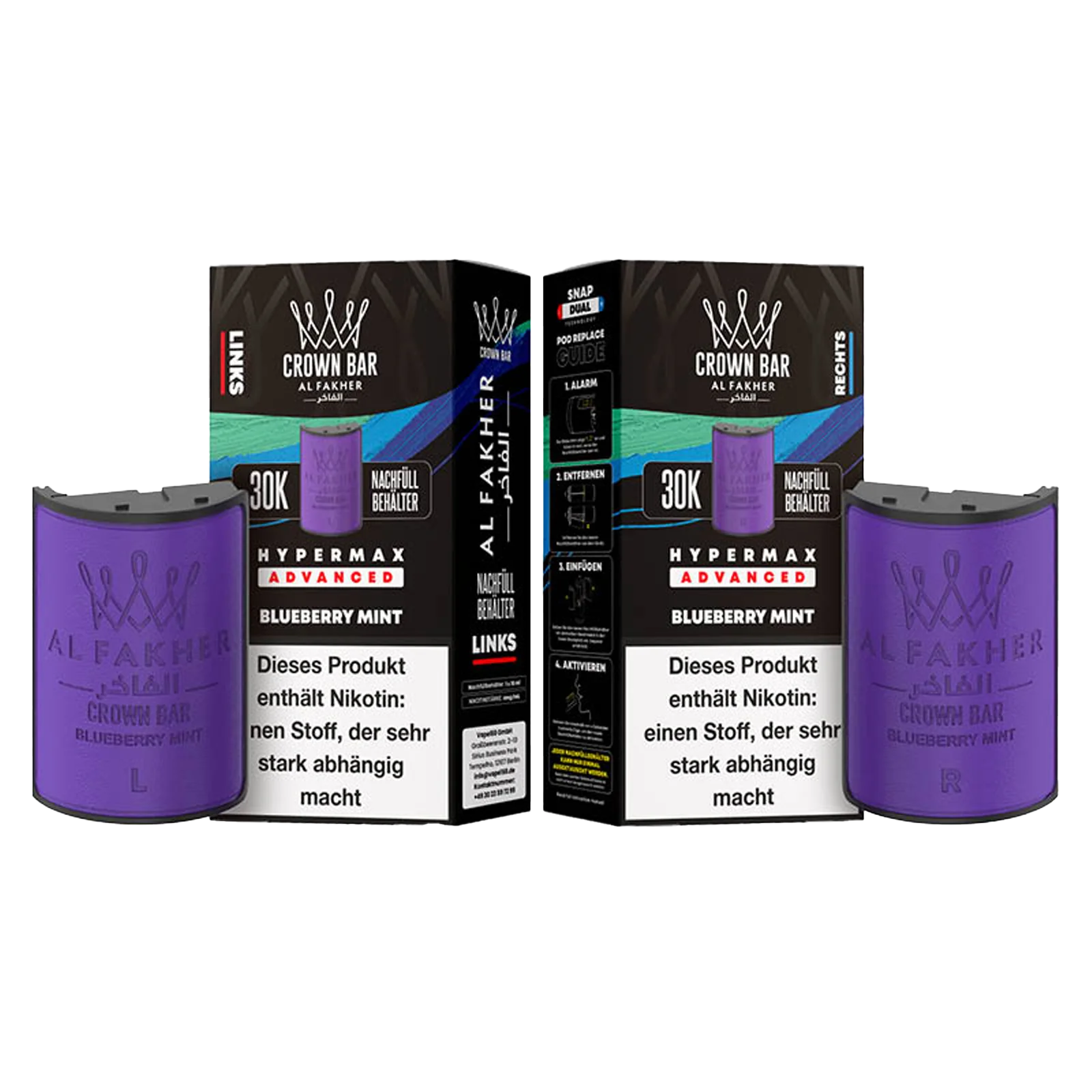 Al Fakher - Crown Bar - Hypermax - Advanced - 30K - Blueberry Mint 3