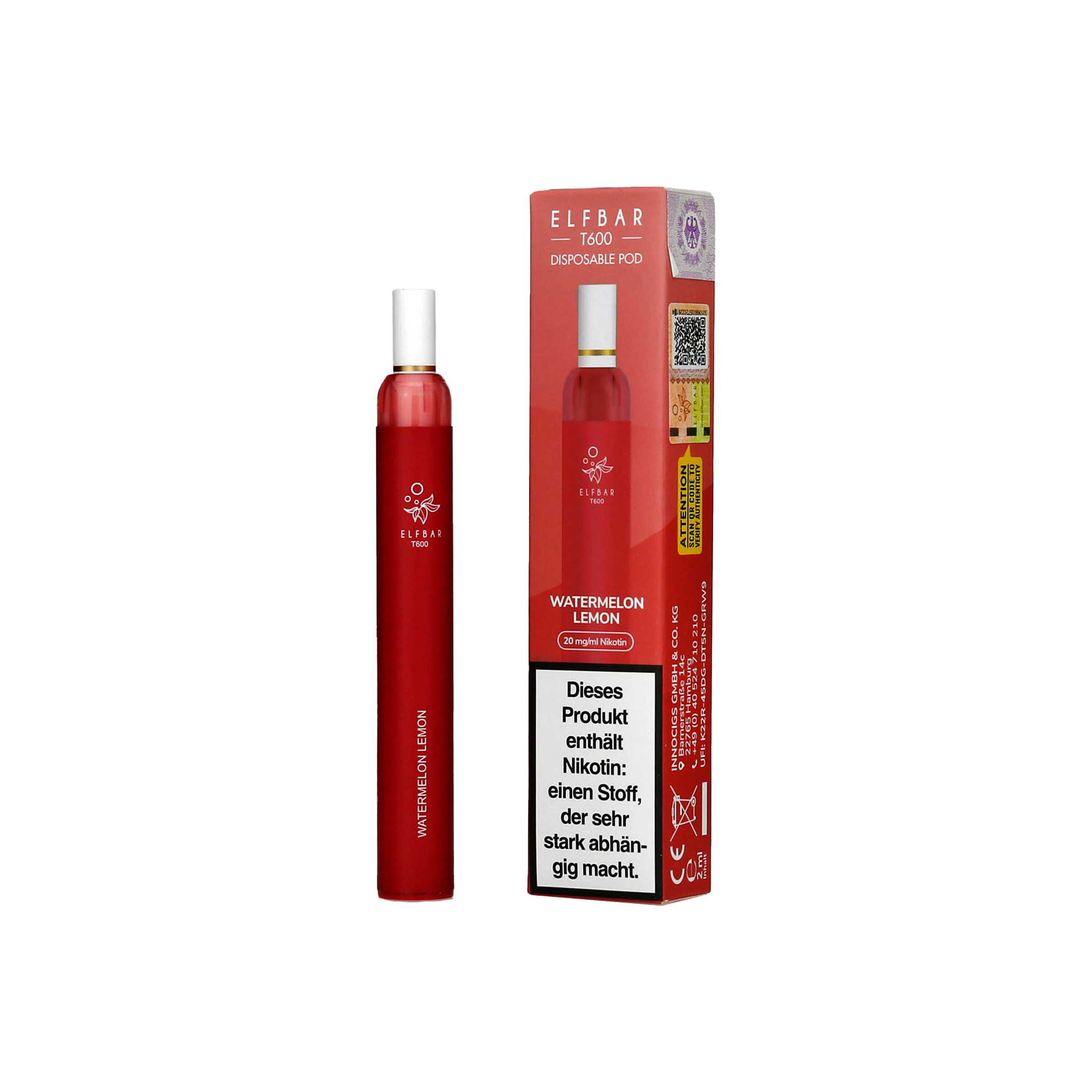 Elfbar T600 - Watermelon Lemon - Einweg Vapestick - 20 mg | Alle neuen Sorten günstig online kaufen - Hookain E-Shisha Onlineshop