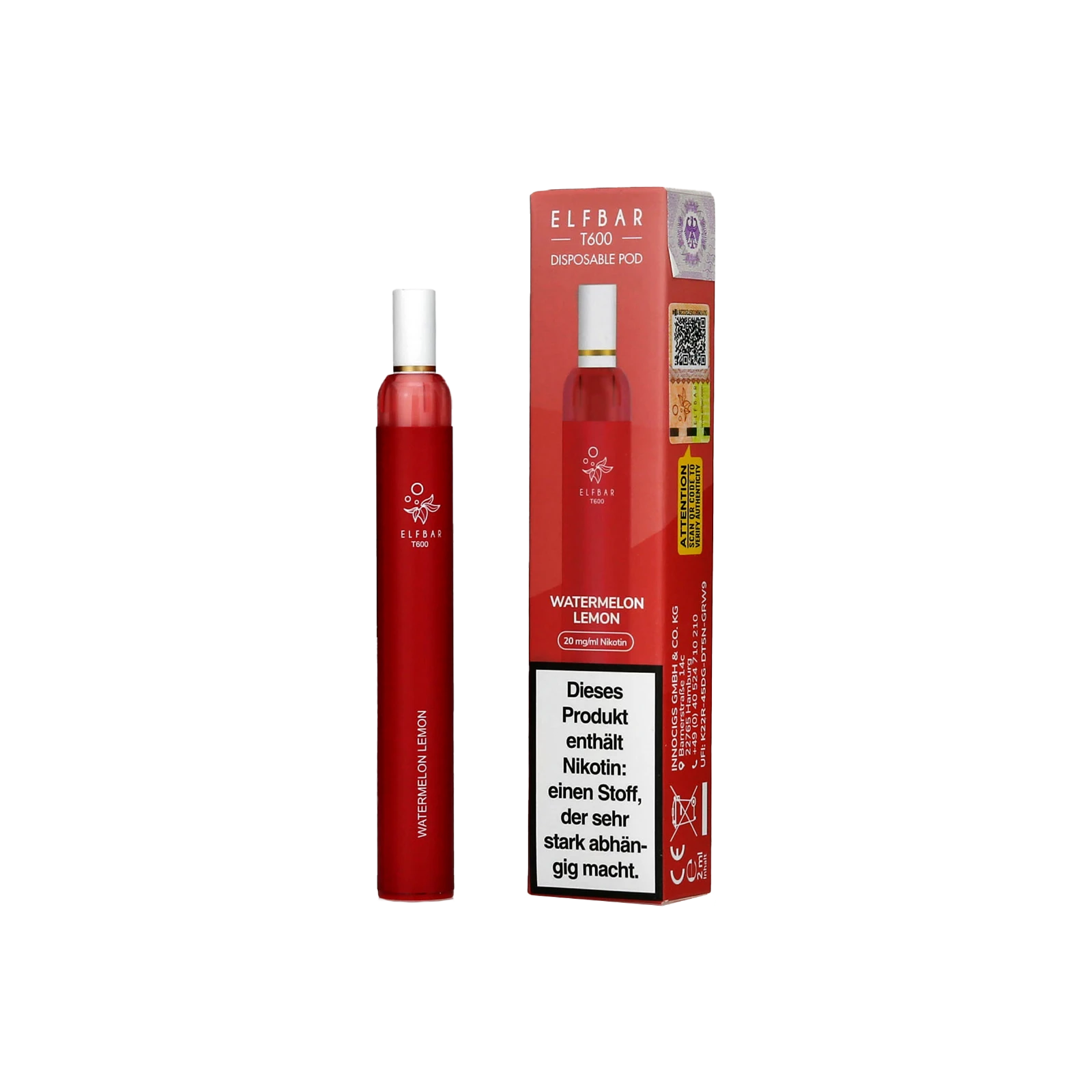 Elfbar T600 - Watermelon Lemon - Einweg Vapestick - 20 mg | Alle neuen Sorten günstig online kaufen - Hookain E-Shisha Onlineshop