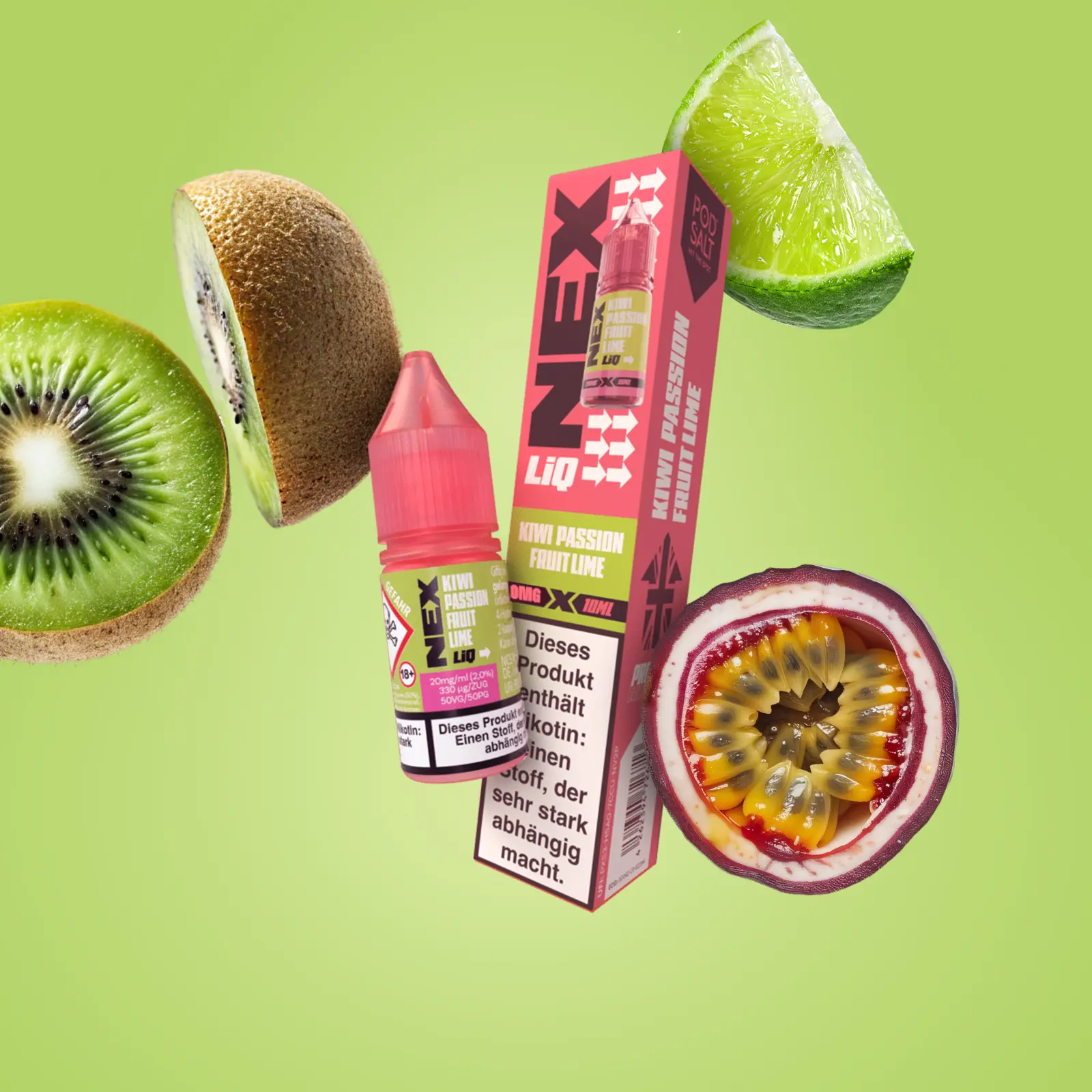 NexLiq - Pod Salt- NicSalt - 10 ml 0 mg Kiwi Passionfruit Lime 1