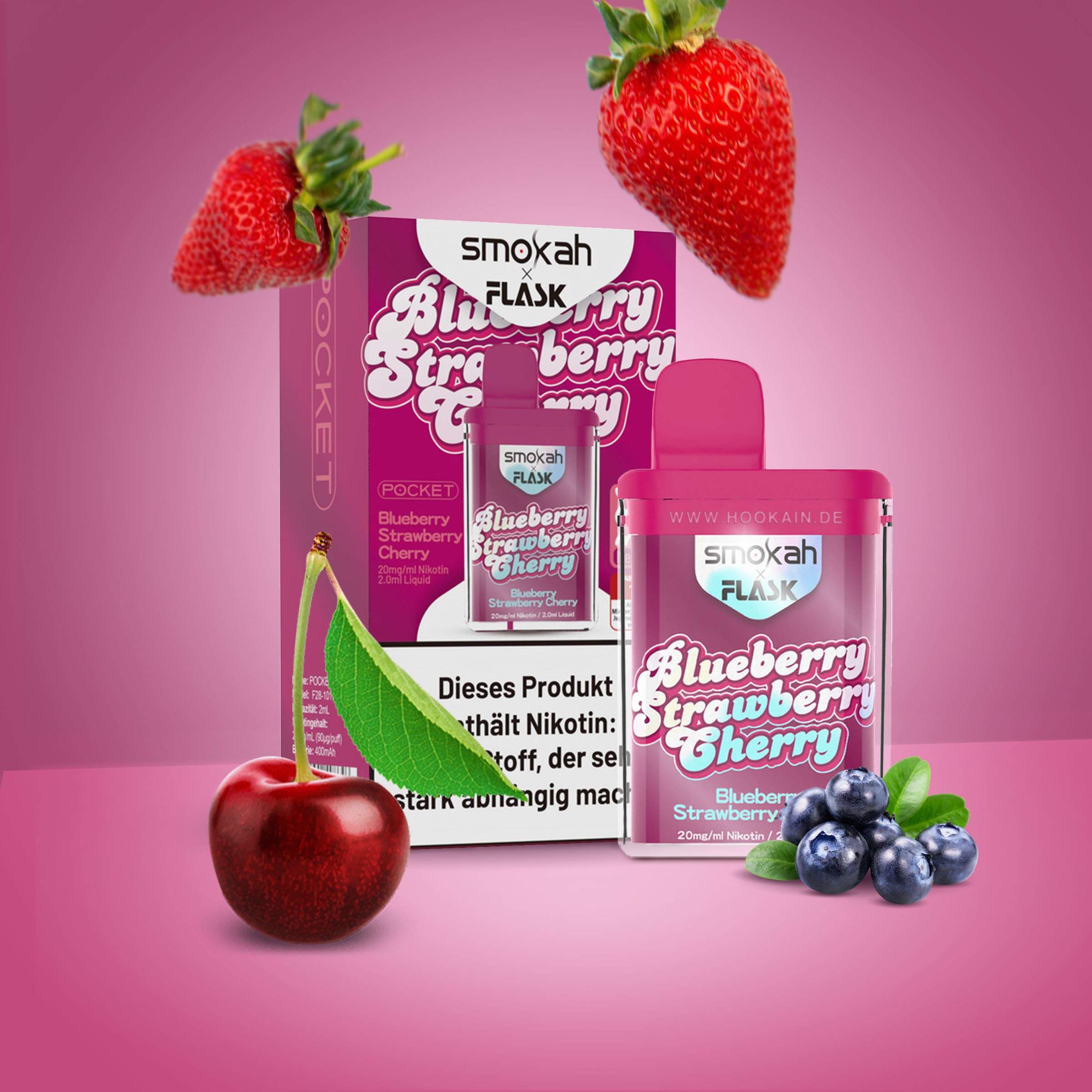 Smokah - Flask - Blueberry Strawberry Cherry - Vapestick | Alle neuen Sorten g&uuml;nstig online kaufen - Hookain E-Shisha Onlineshop 1
