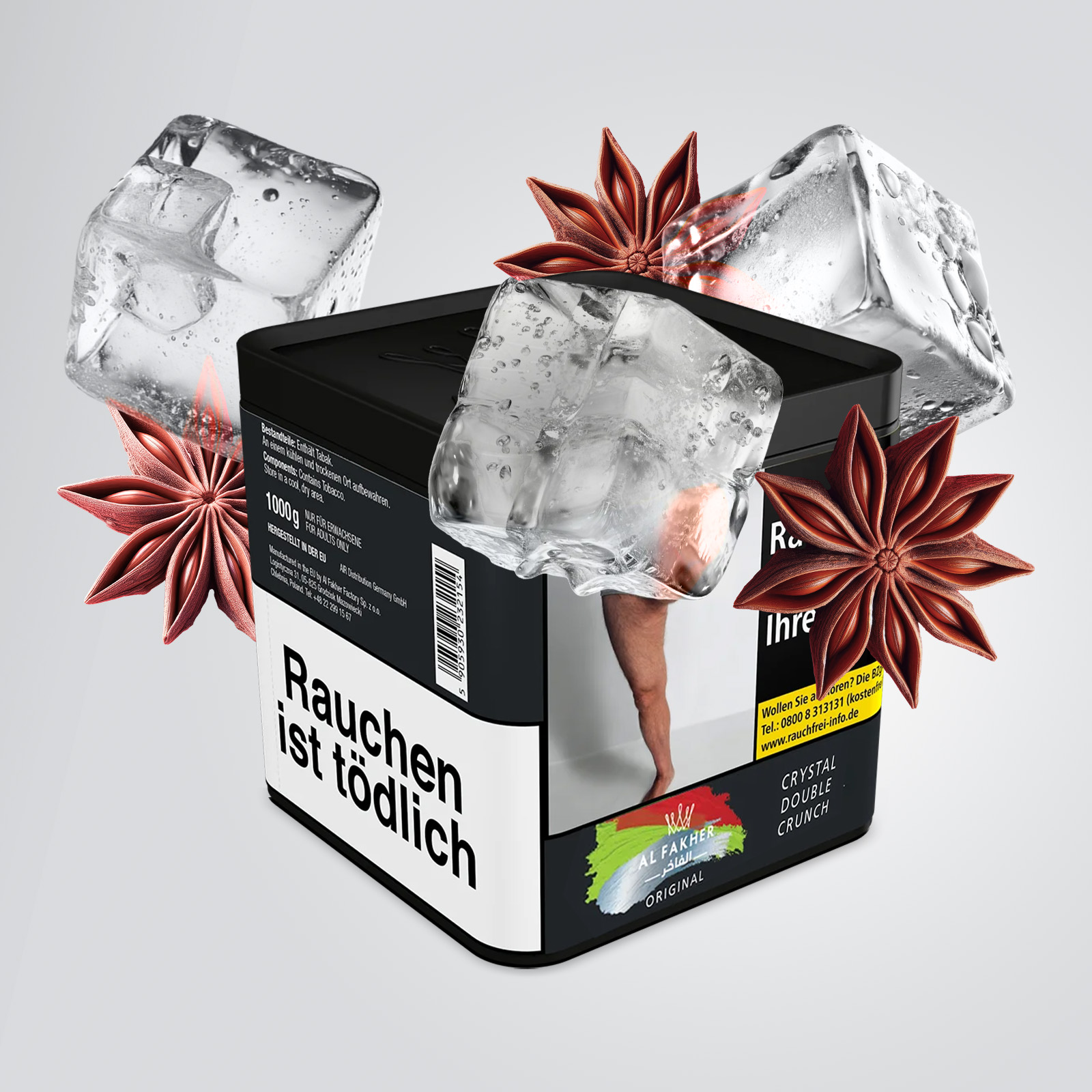 Al Fakher The Crystal Double Crunch 1000 g Tabak &ndash; Doppelapfel & Ice 1