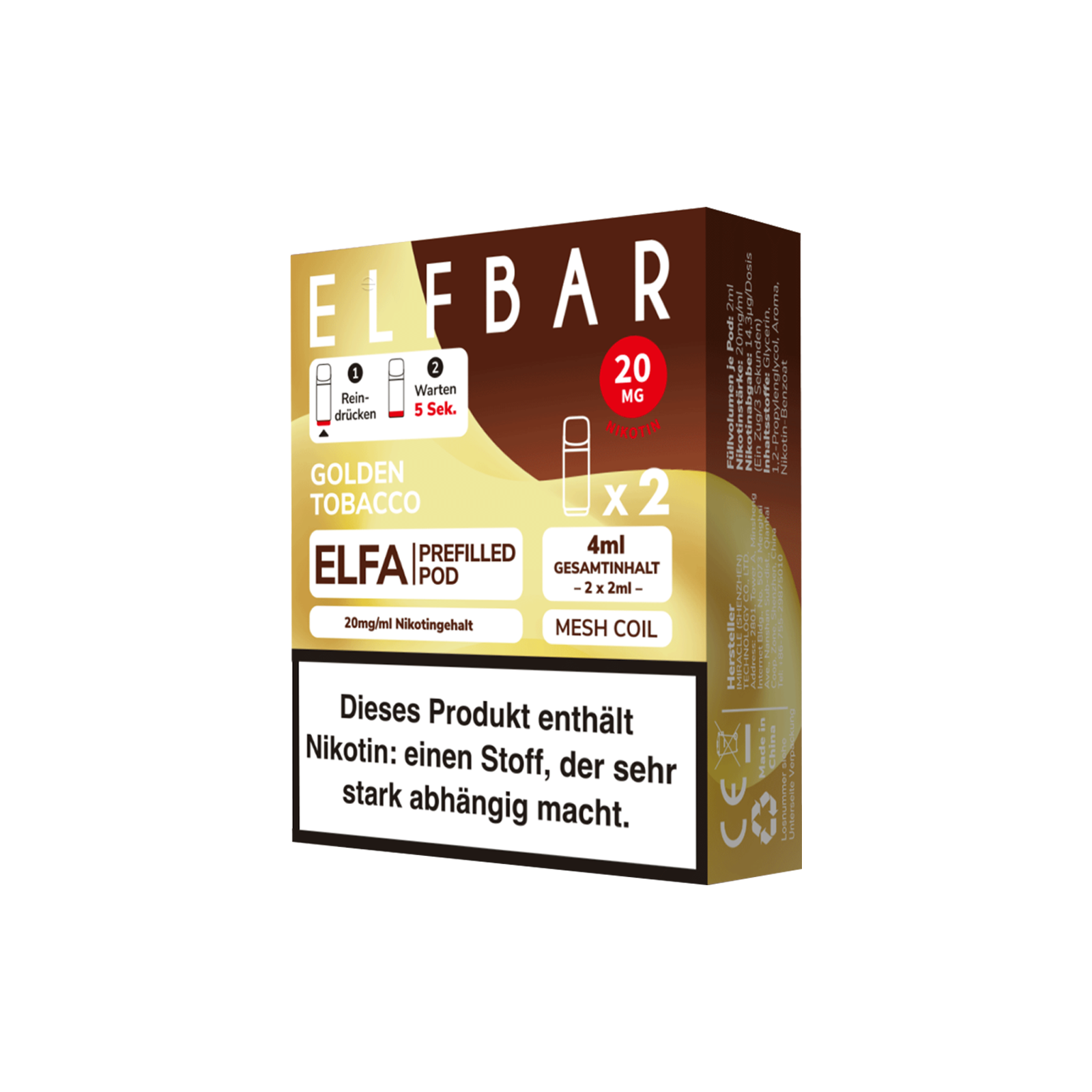 Elf Bar - ELFA - Prefilled Pod - Golden Tobacco 2
