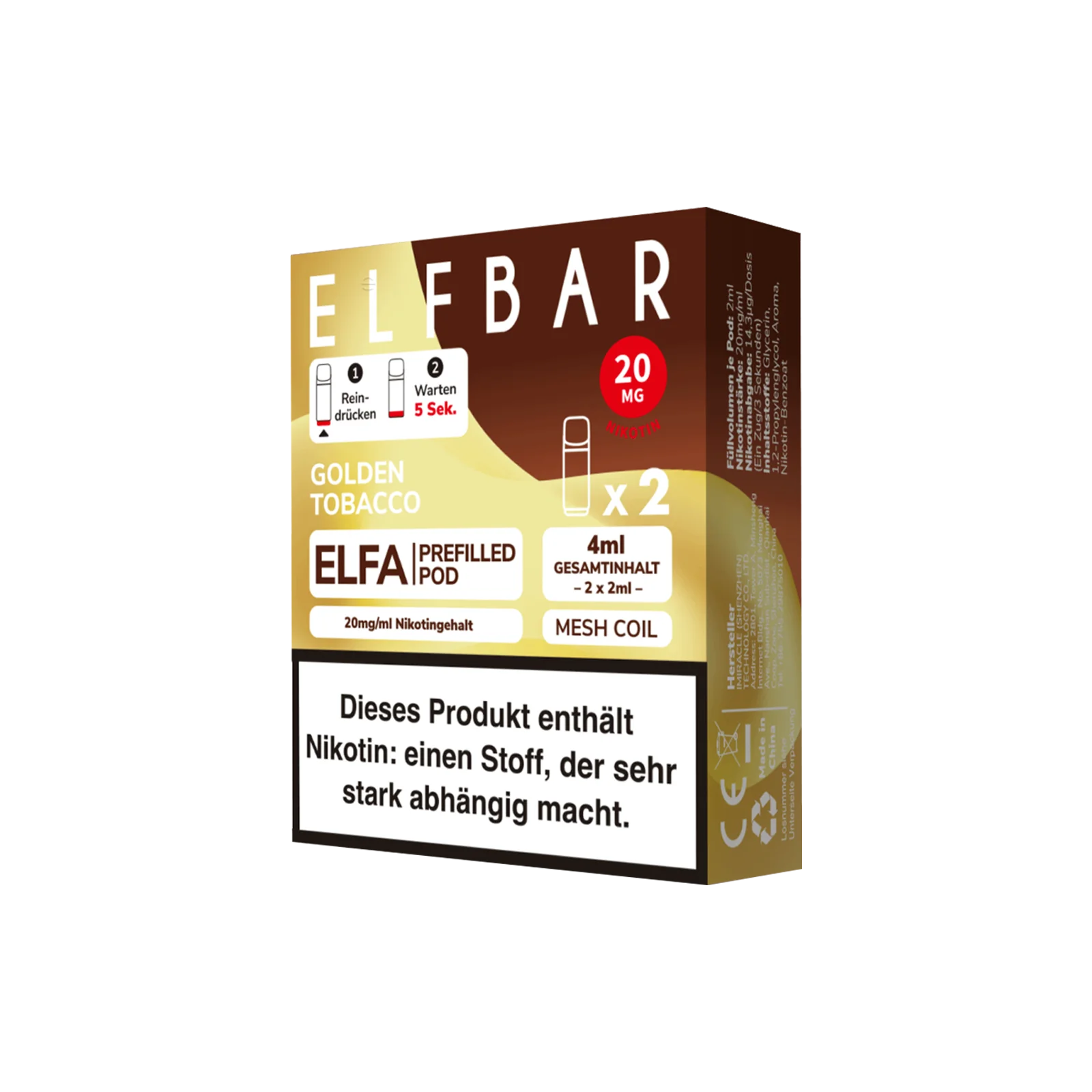 Elf Bar - ELFA - Prefilled Pod - Golden Tobacco 2
