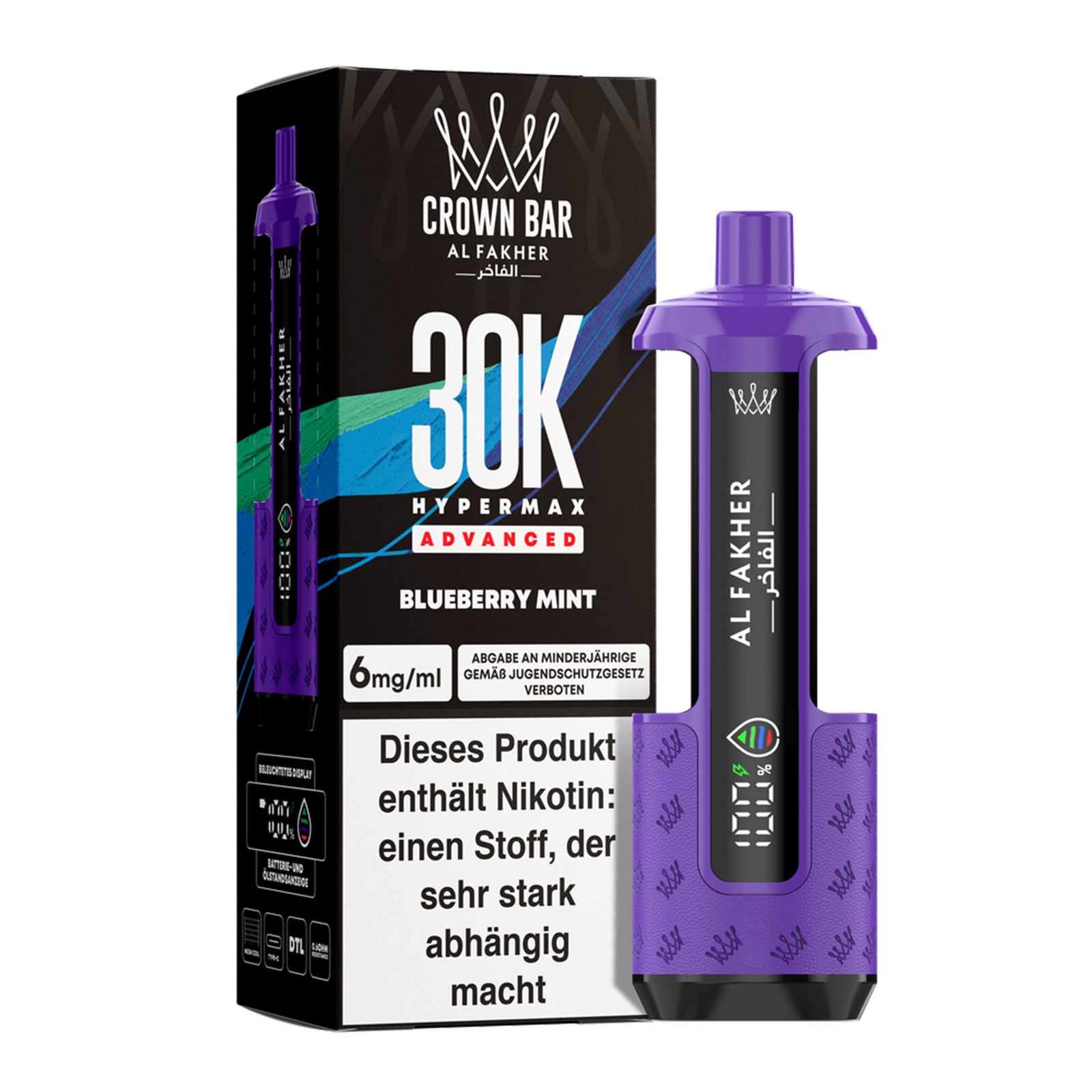 Al Fakher - Crown Bar - Hypermax - Advanced - 30K - Blueberry Mint 2