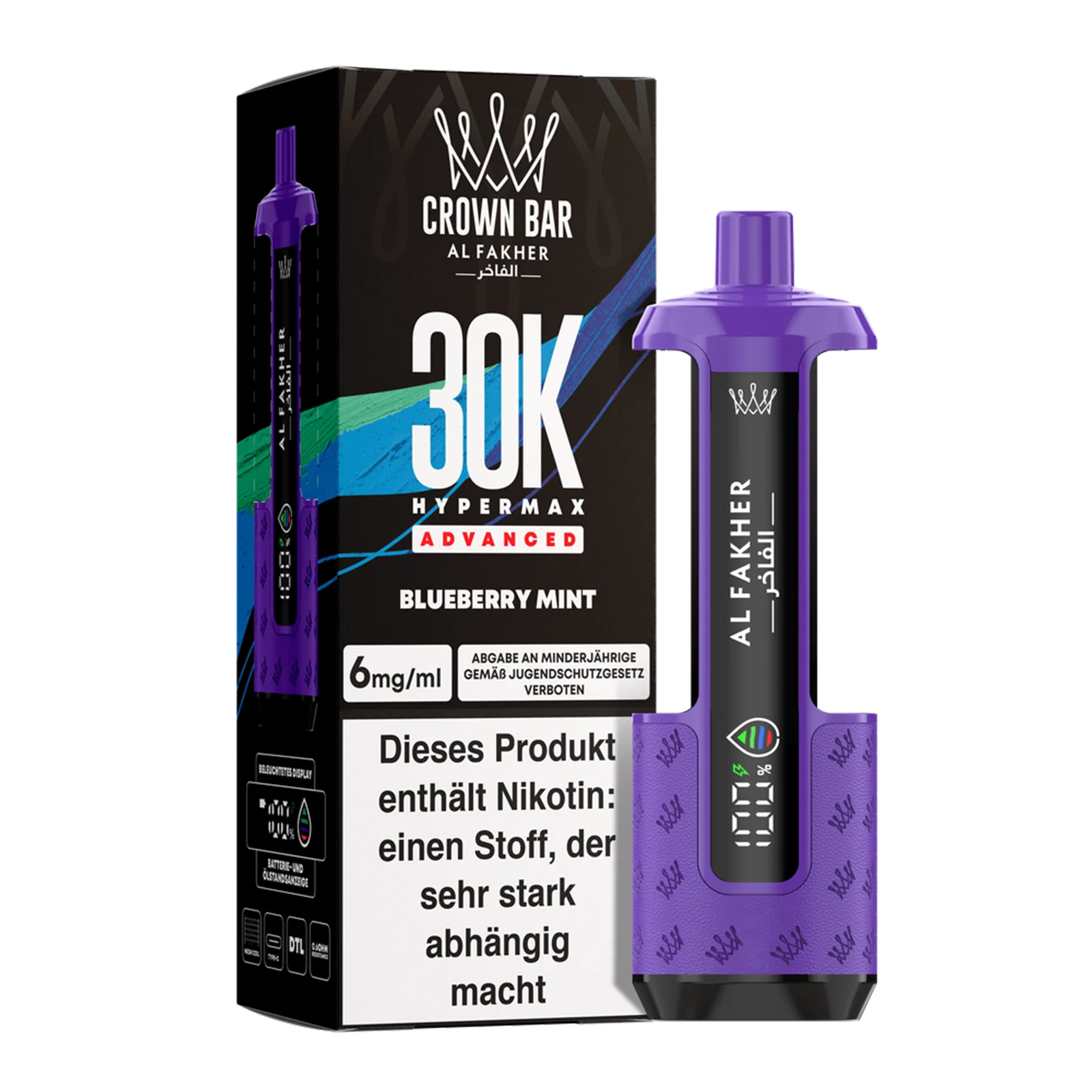 Al Fakher - Crown Bar - Hypermax - Advanced - 30K - Blueberry Mint 2