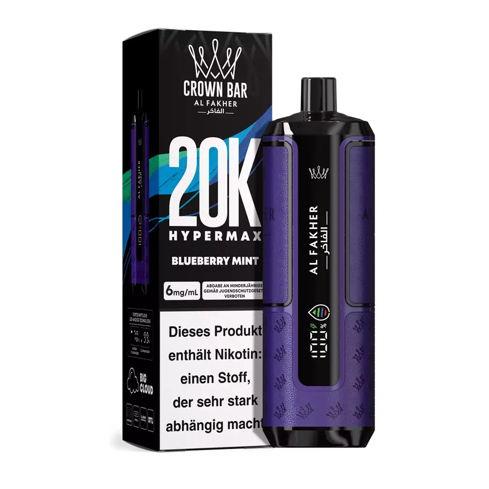 Al Fakher - Crown Bar - Hypermax - 20k - Blueberry Mint 1
