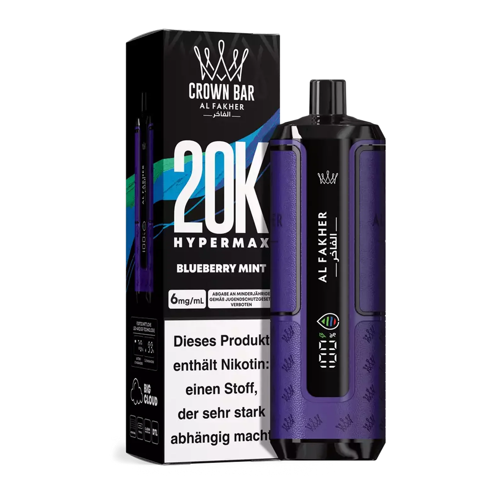 Al Fakher - Crown Bar - Hypermax - 20k - Blueberry Mint 1